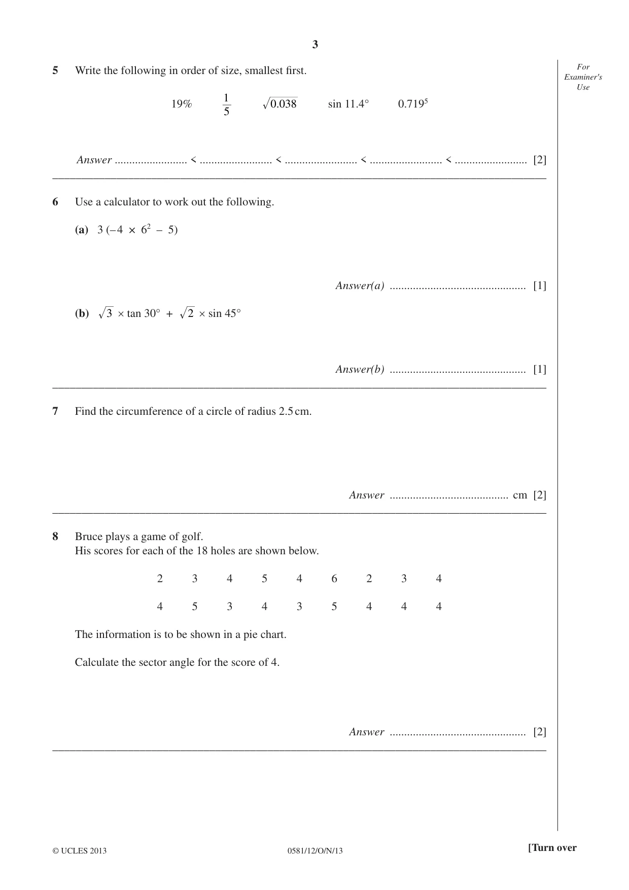 Cambridge IGCSE Mathematics (with coursework) 0581 2013 Oct/Nov Paper 1 · Variant 2 question paper, page 3 of 12