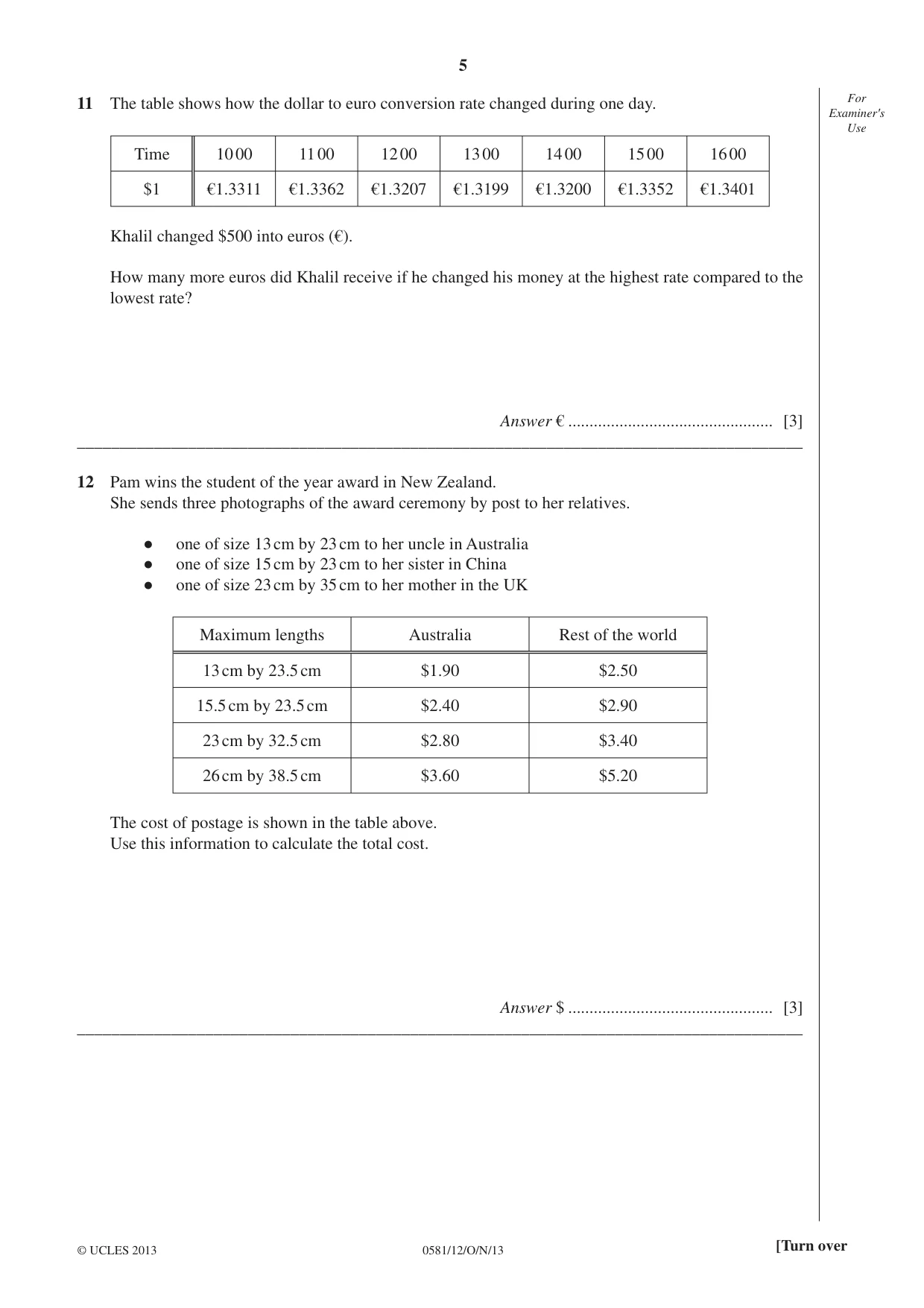 Cambridge IGCSE Mathematics (with coursework) 0581 2013 Oct/Nov Paper 1 · Variant 2 question paper, page 5 of 12