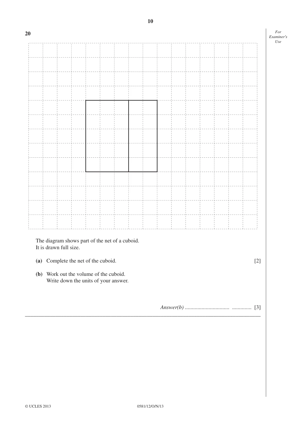 Cambridge IGCSE Mathematics (with coursework) 0581 2013 Oct/Nov Paper 1 · Variant 2 question paper, page 10 of 12