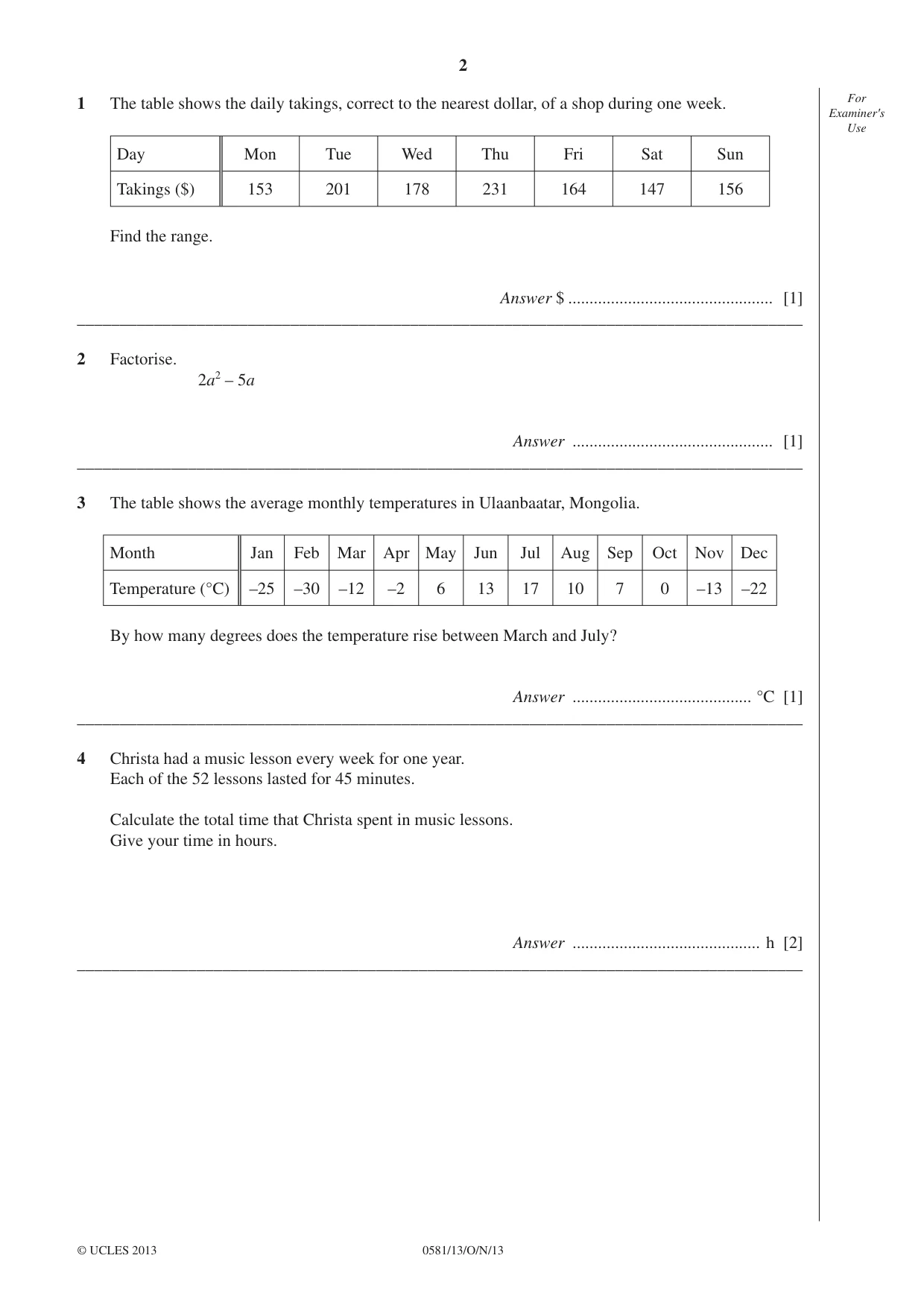 Cambridge IGCSE Mathematics (with coursework) 0581 2013 Oct/Nov Paper 1 · Variant 3 question paper, page 2 of 12