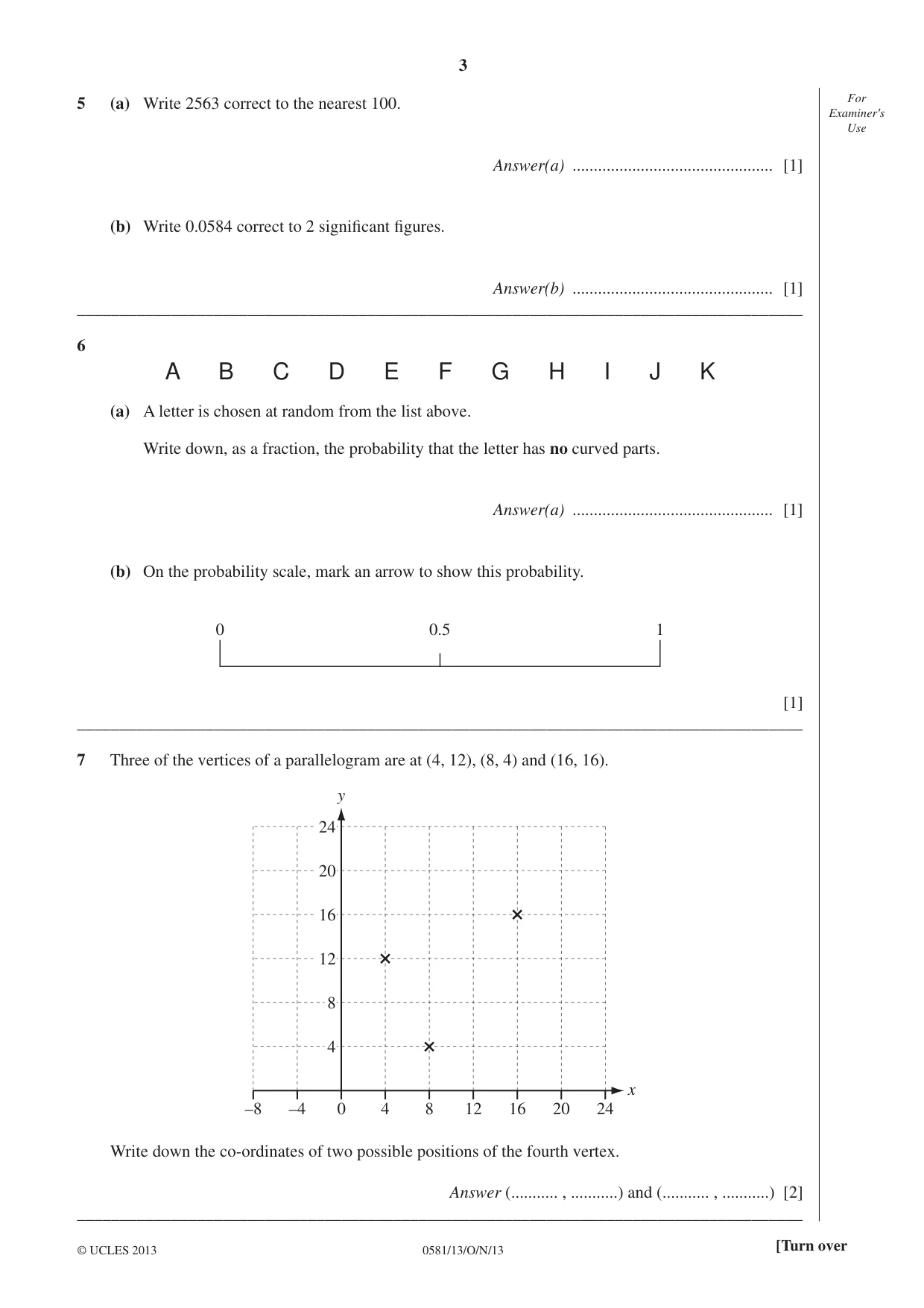 Cambridge IGCSE Mathematics (with coursework) 0581 2013 Oct/Nov Paper 1 · Variant 3 question paper, page 3 of 12