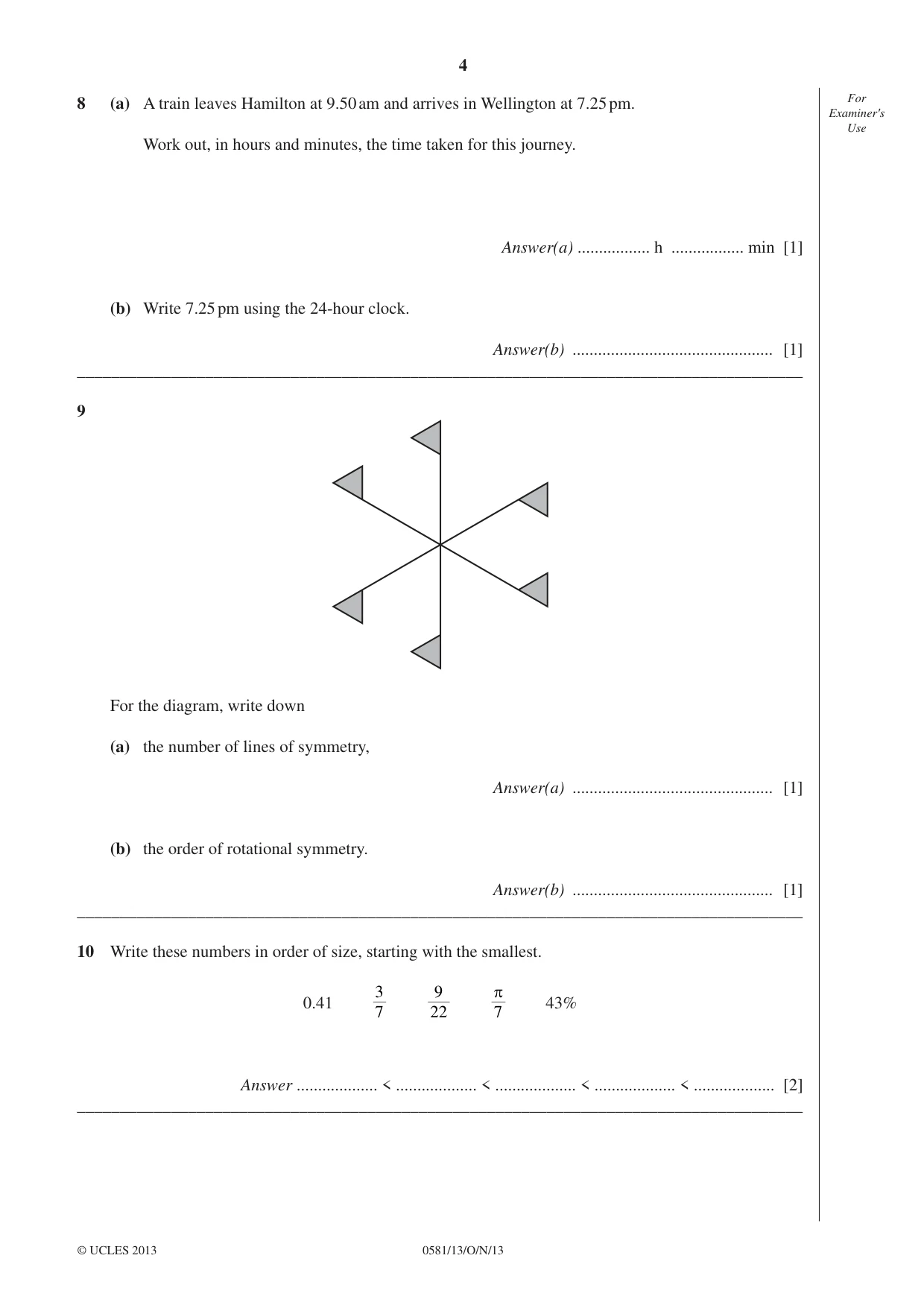 Cambridge IGCSE Mathematics (with coursework) 0581 2013 Oct/Nov Paper 1 · Variant 3 question paper, page 4 of 12