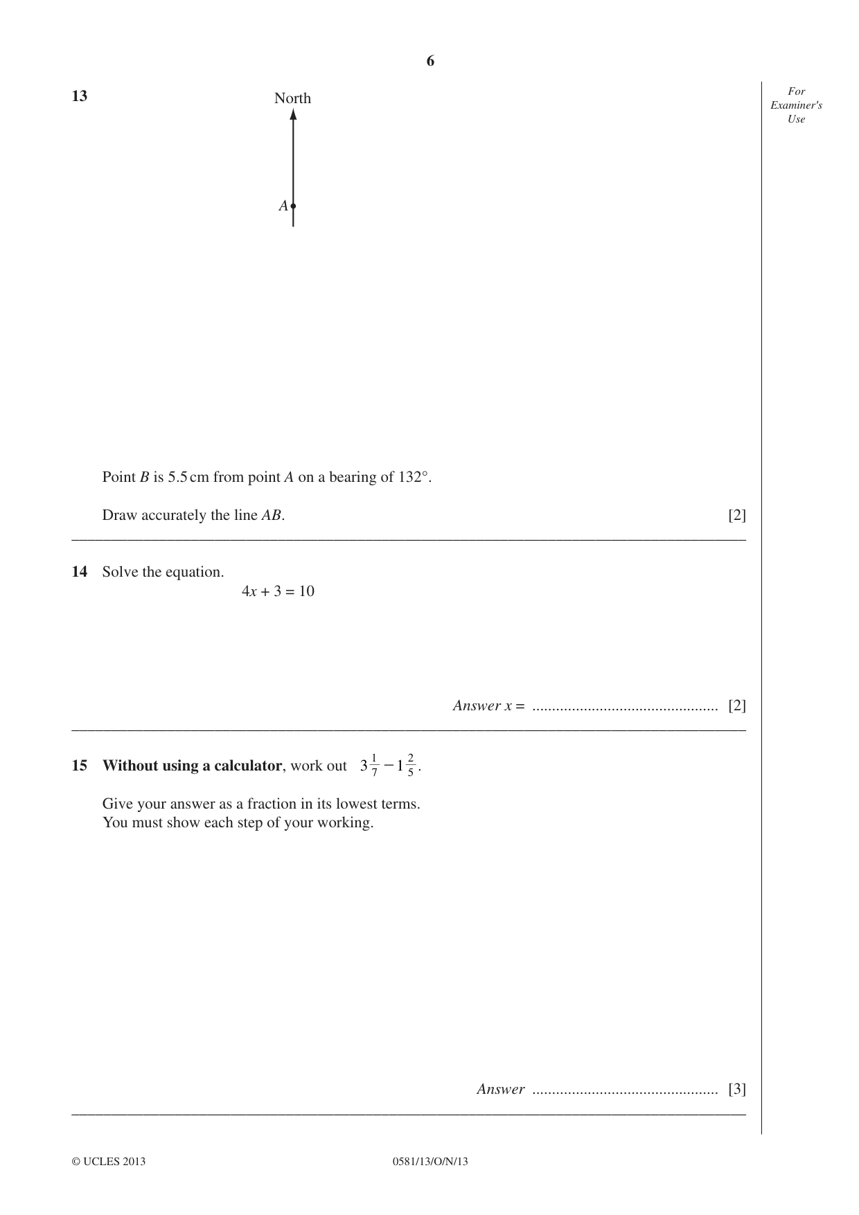 Cambridge IGCSE Mathematics (with coursework) 0581 2013 Oct/Nov Paper 1 · Variant 3 question paper, page 6 of 12