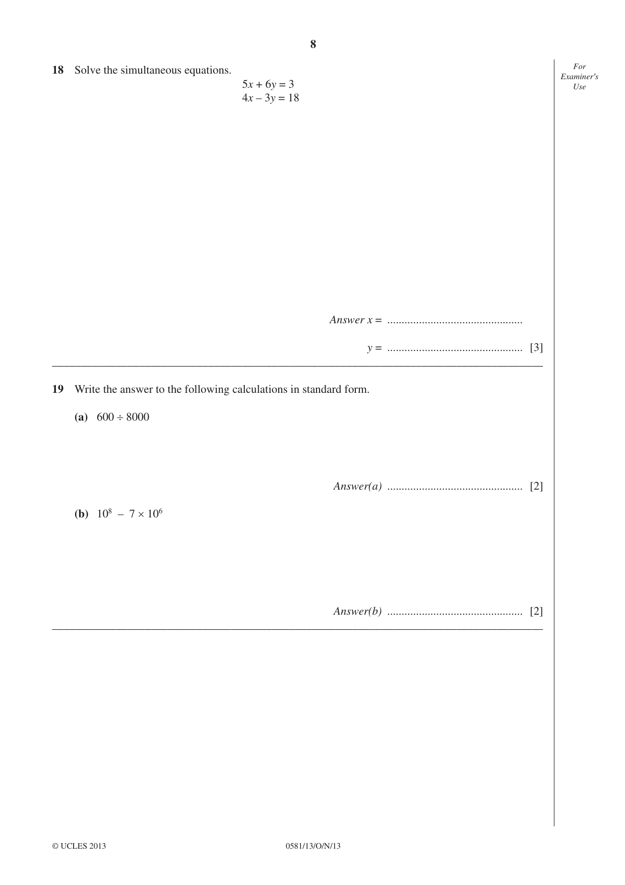 Cambridge IGCSE Mathematics (with coursework) 0581 2013 Oct/Nov Paper 1 · Variant 3 question paper, page 8 of 12