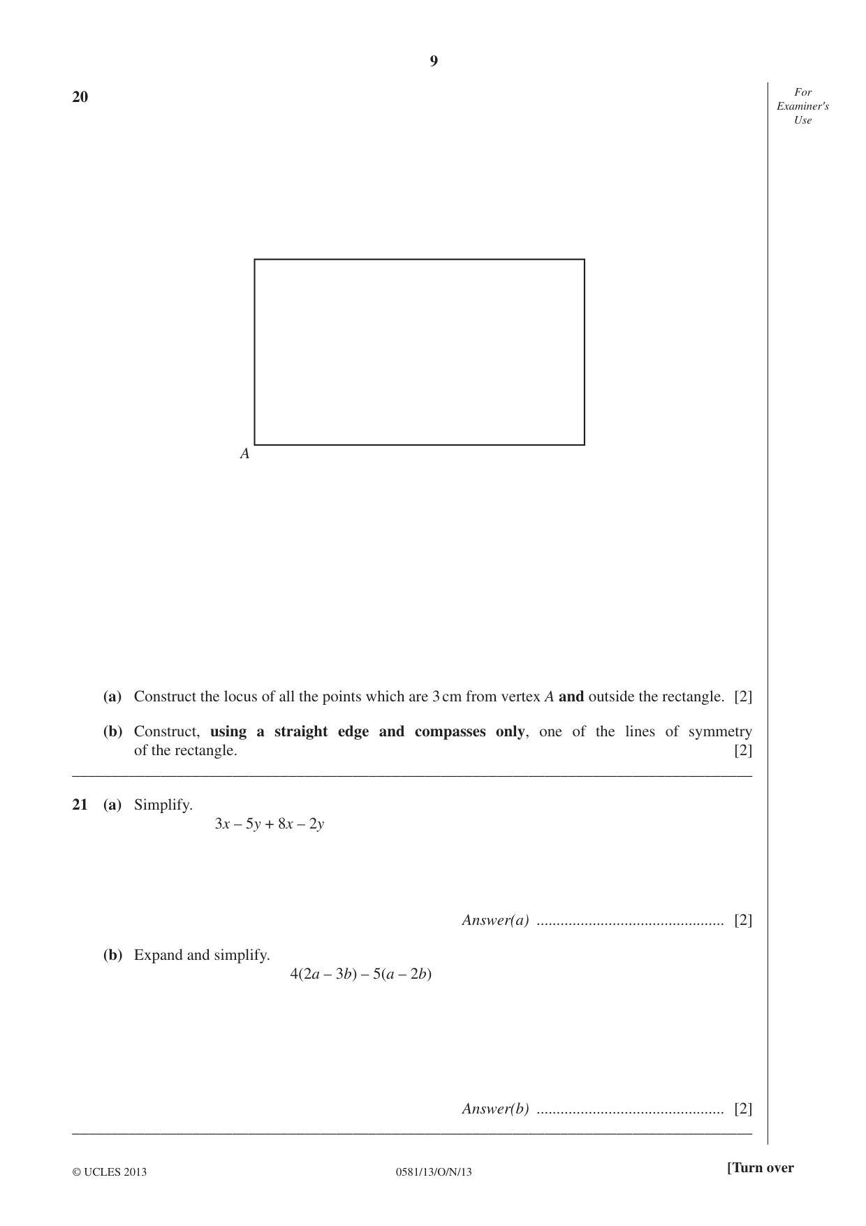 Cambridge IGCSE Mathematics (with coursework) 0581 2013 Oct/Nov Paper 1 · Variant 3 question paper, page 9 of 12