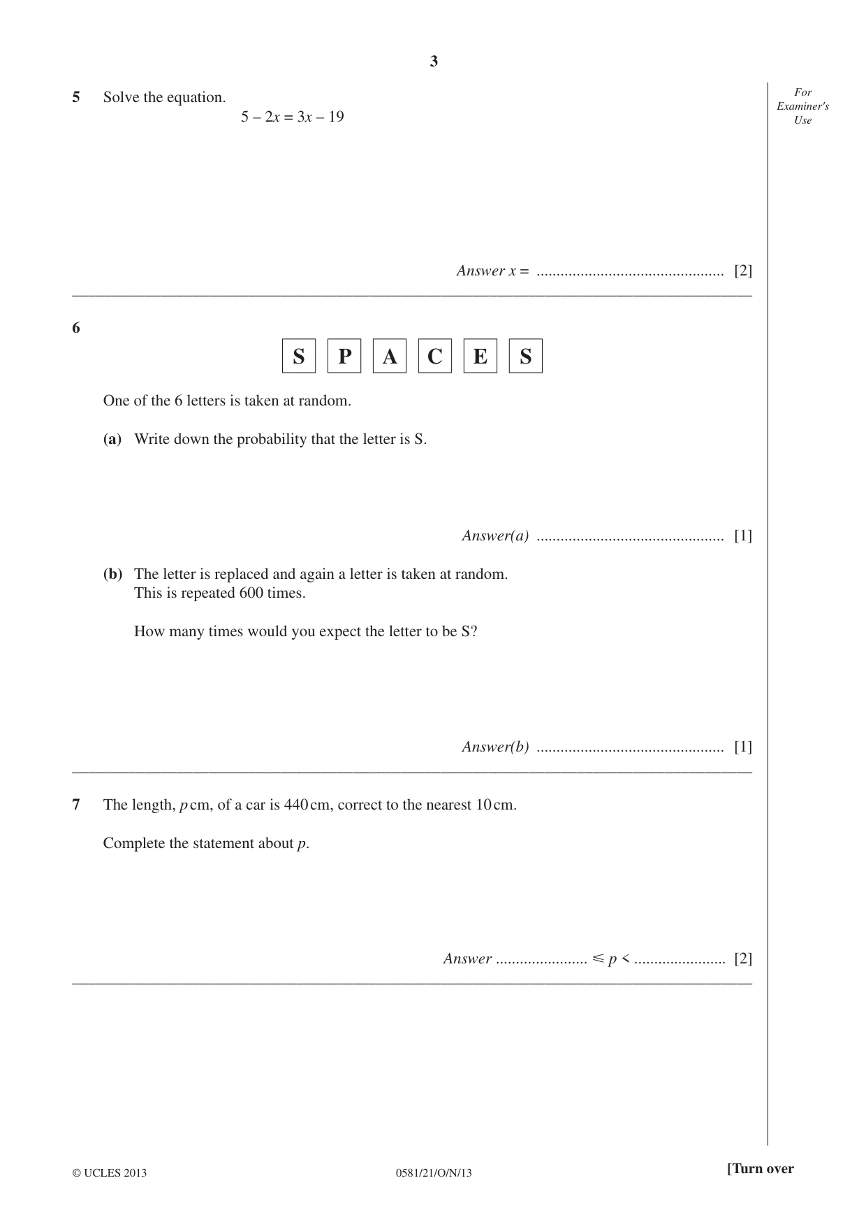 Cambridge IGCSE Mathematics (with coursework) 0581 2013 Oct/Nov Paper 2 · Variant 1 question paper, page 3 of 12