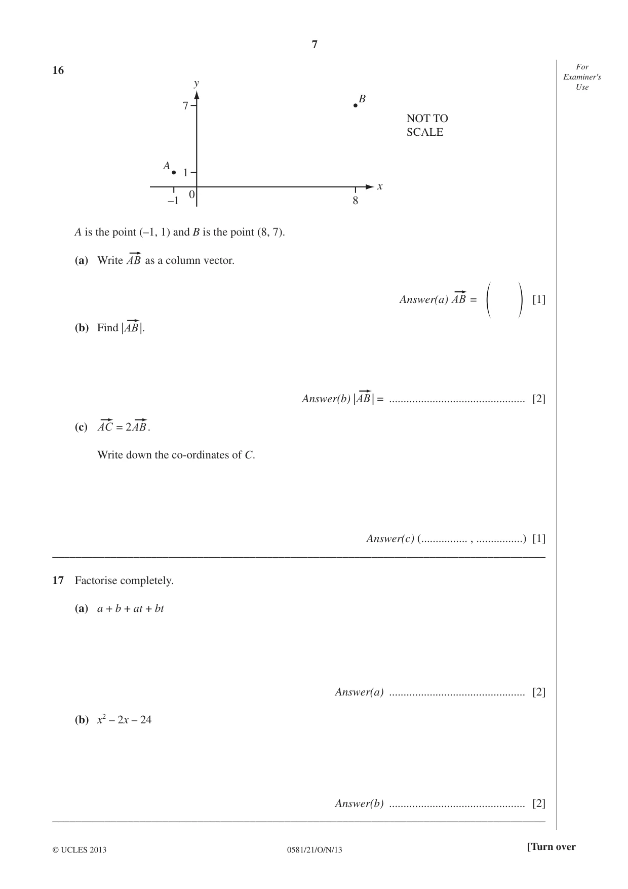 Cambridge IGCSE Mathematics (with coursework) 0581 2013 Oct/Nov Paper 2 · Variant 1 question paper, page 7 of 12