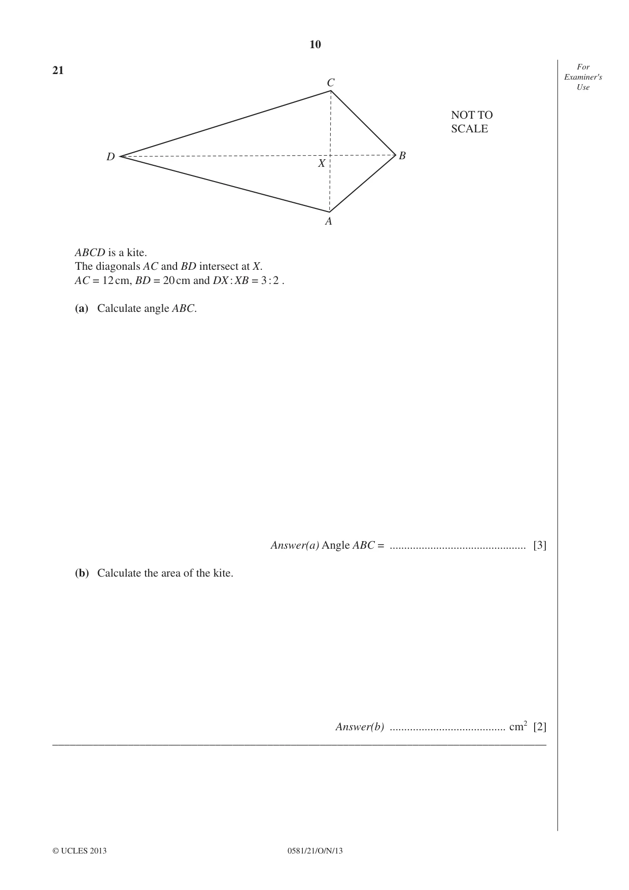 Cambridge IGCSE Mathematics (with coursework) 0581 2013 Oct/Nov Paper 2 · Variant 1 question paper, page 10 of 12