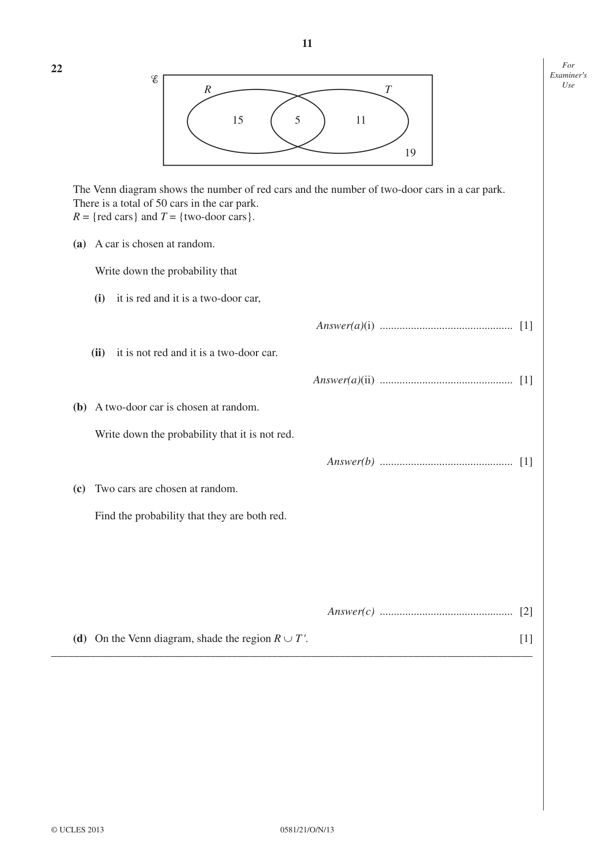 Cambridge IGCSE Mathematics (with coursework) 0581 2013 Oct/Nov Paper 2 · Variant 1 question paper, page 11 of 12