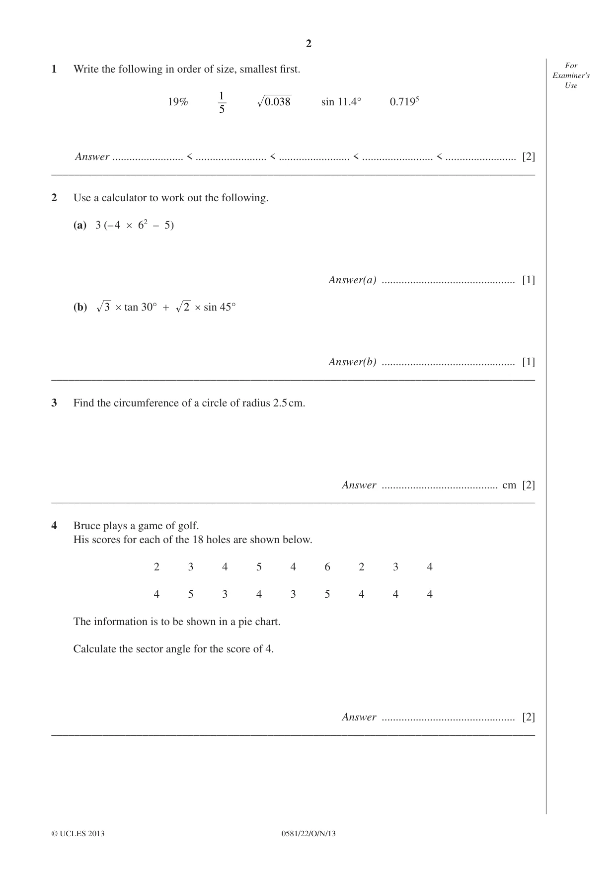 Cambridge IGCSE Mathematics (with coursework) 0581 2013 Oct/Nov Paper 2 · Variant 2 question paper, page 2 of 12