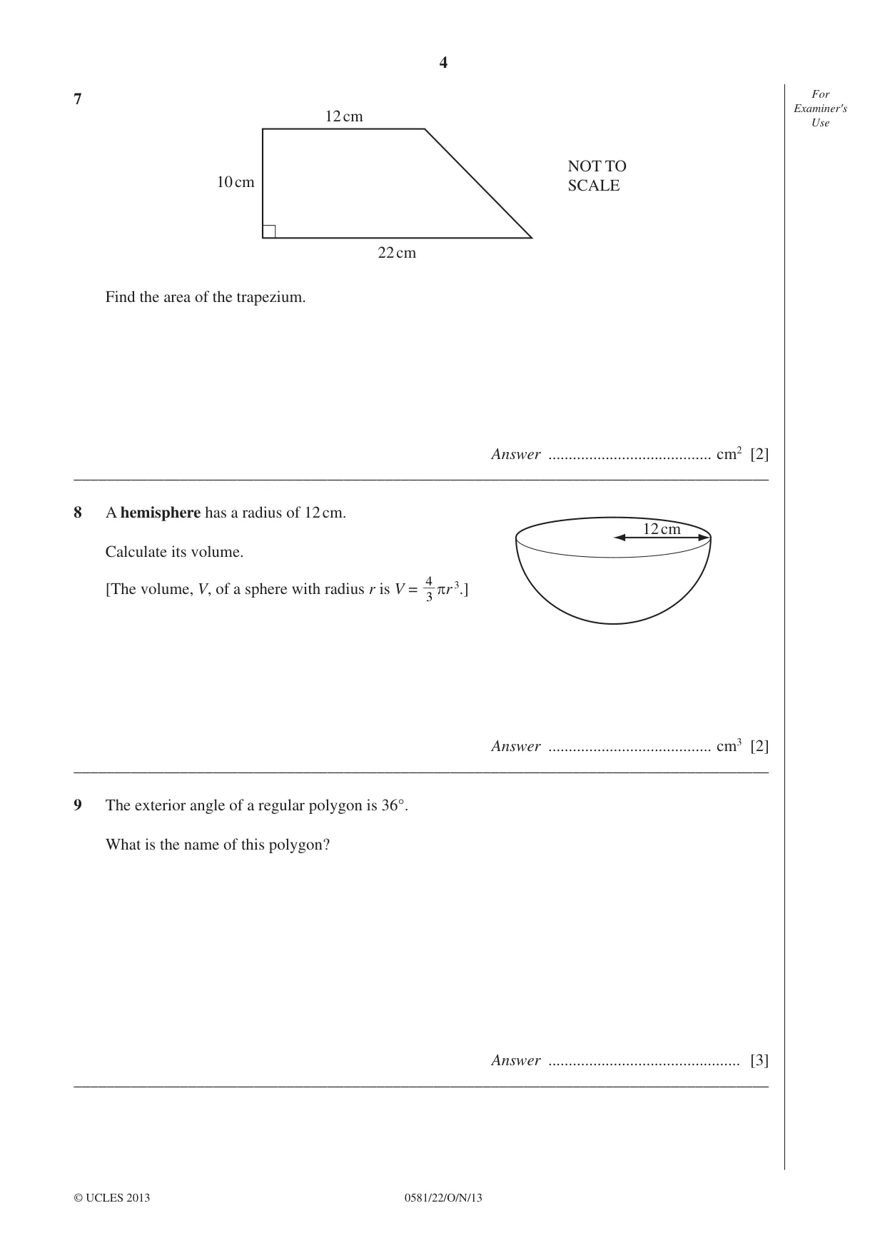 Cambridge IGCSE Mathematics (with coursework) 0581 2013 Oct/Nov Paper 2 · Variant 2 question paper, page 4 of 12