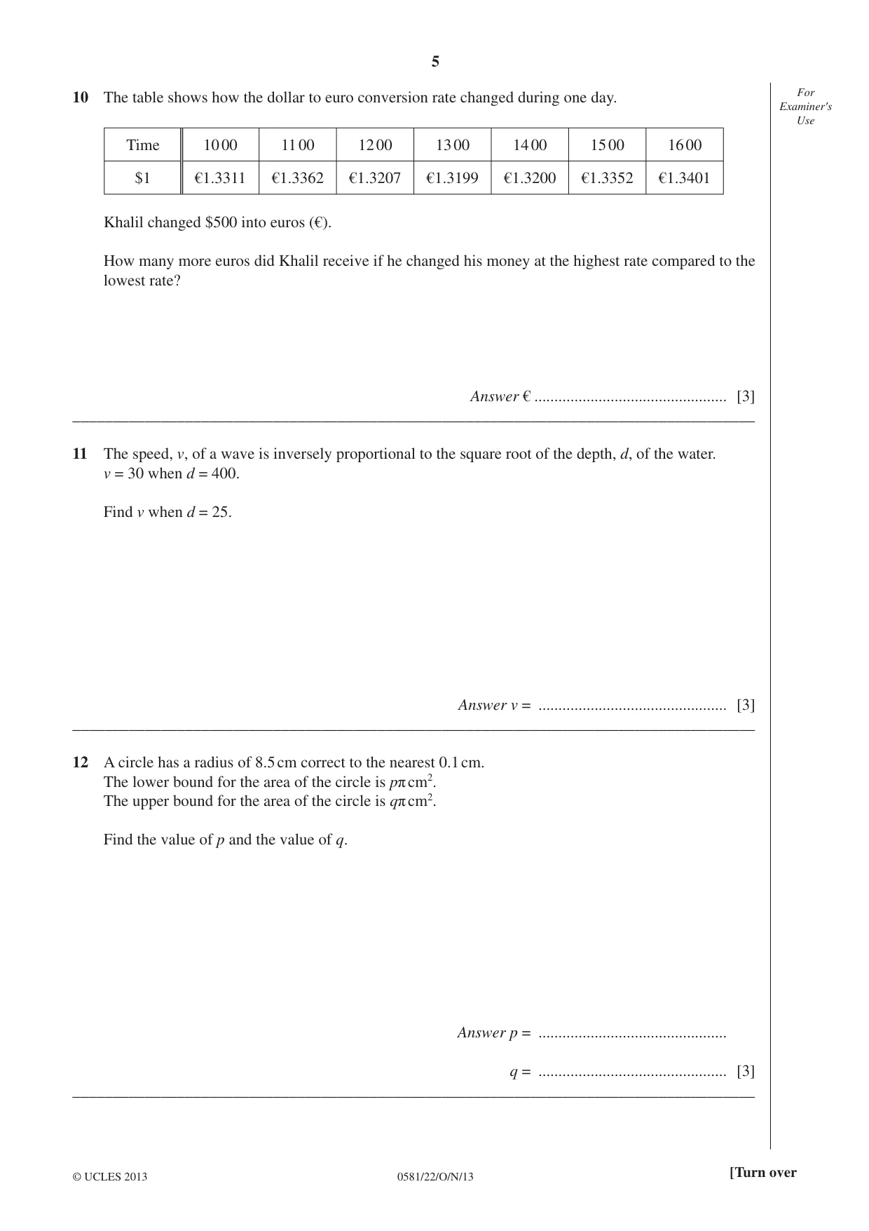 Cambridge IGCSE Mathematics (with coursework) 0581 2013 Oct/Nov Paper 2 · Variant 2 question paper, page 5 of 12