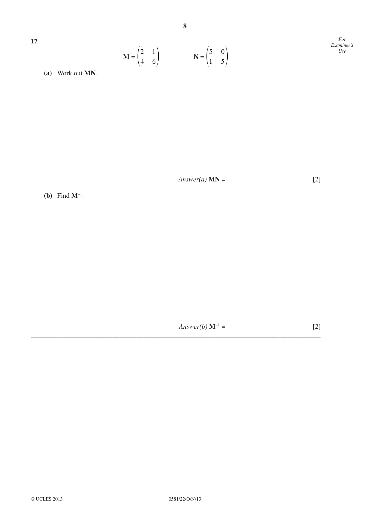 Cambridge IGCSE Mathematics (with coursework) 0581 2013 Oct/Nov Paper 2 · Variant 2 question paper, page 8 of 12