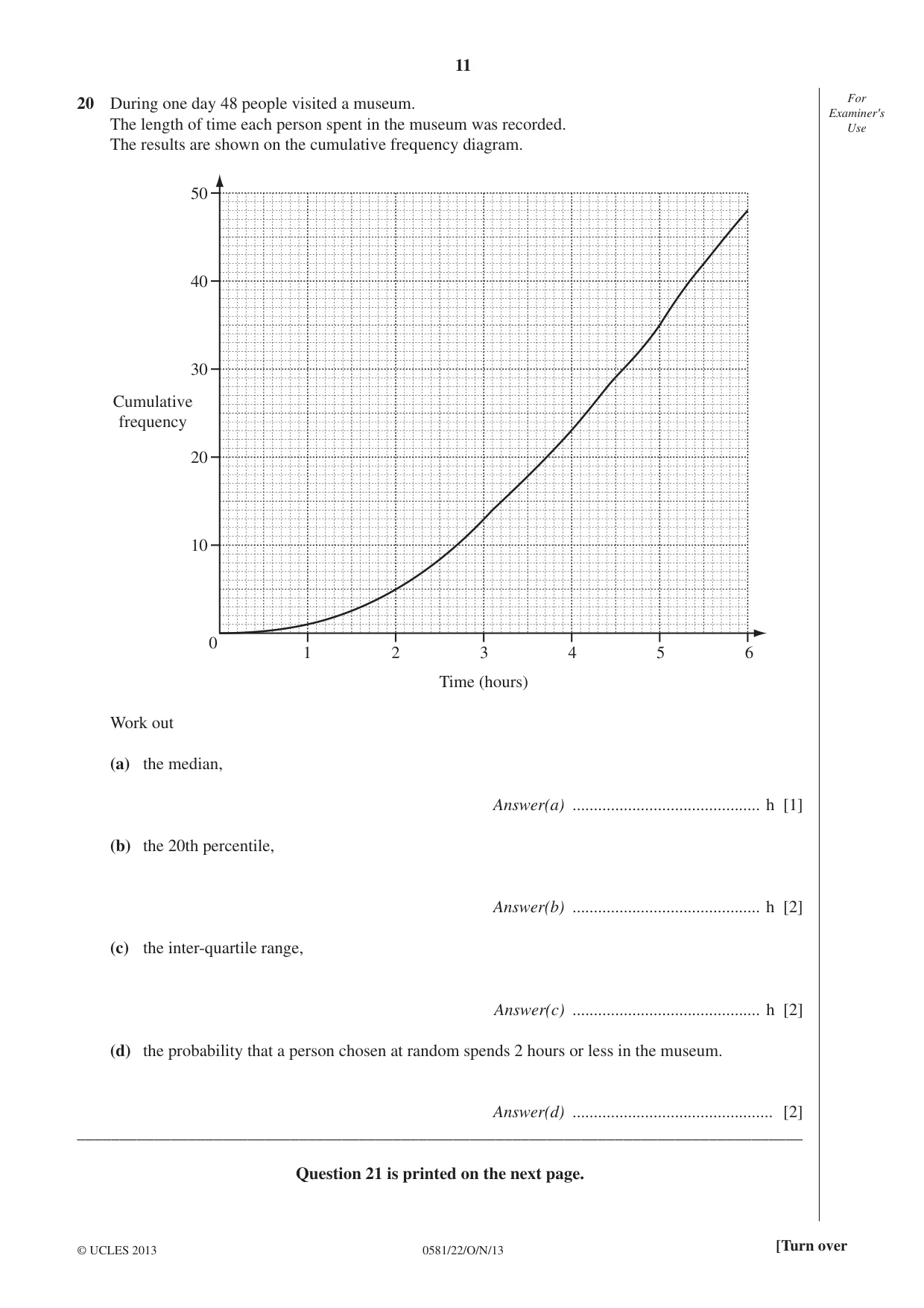 Cambridge IGCSE Mathematics (with coursework) 0581 2013 Oct/Nov Paper 2 · Variant 2 question paper, page 11 of 12