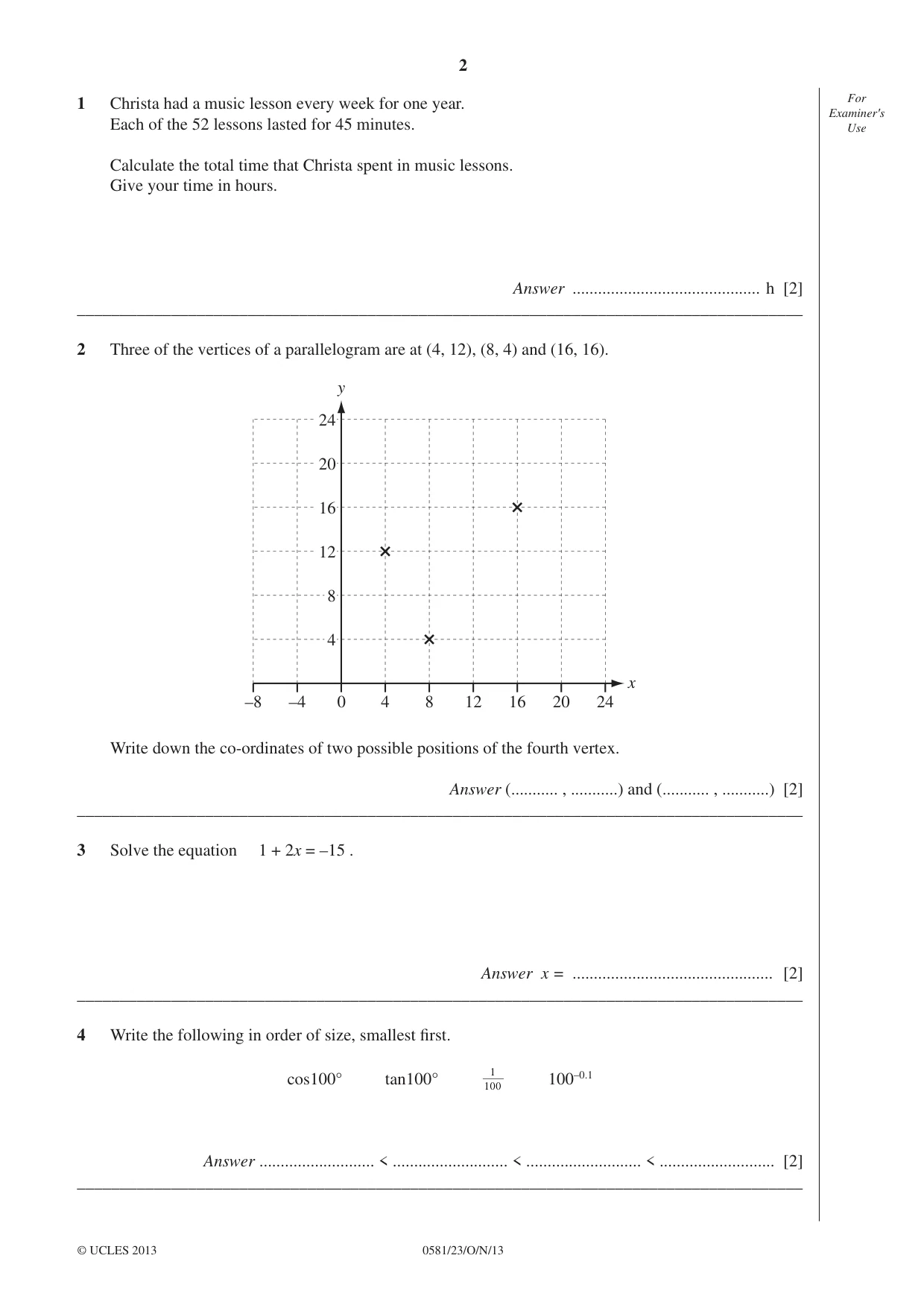 Cambridge IGCSE Mathematics (with coursework) 0581 2013 Oct/Nov Paper 2 · Variant 3 question paper, page 2 of 12
