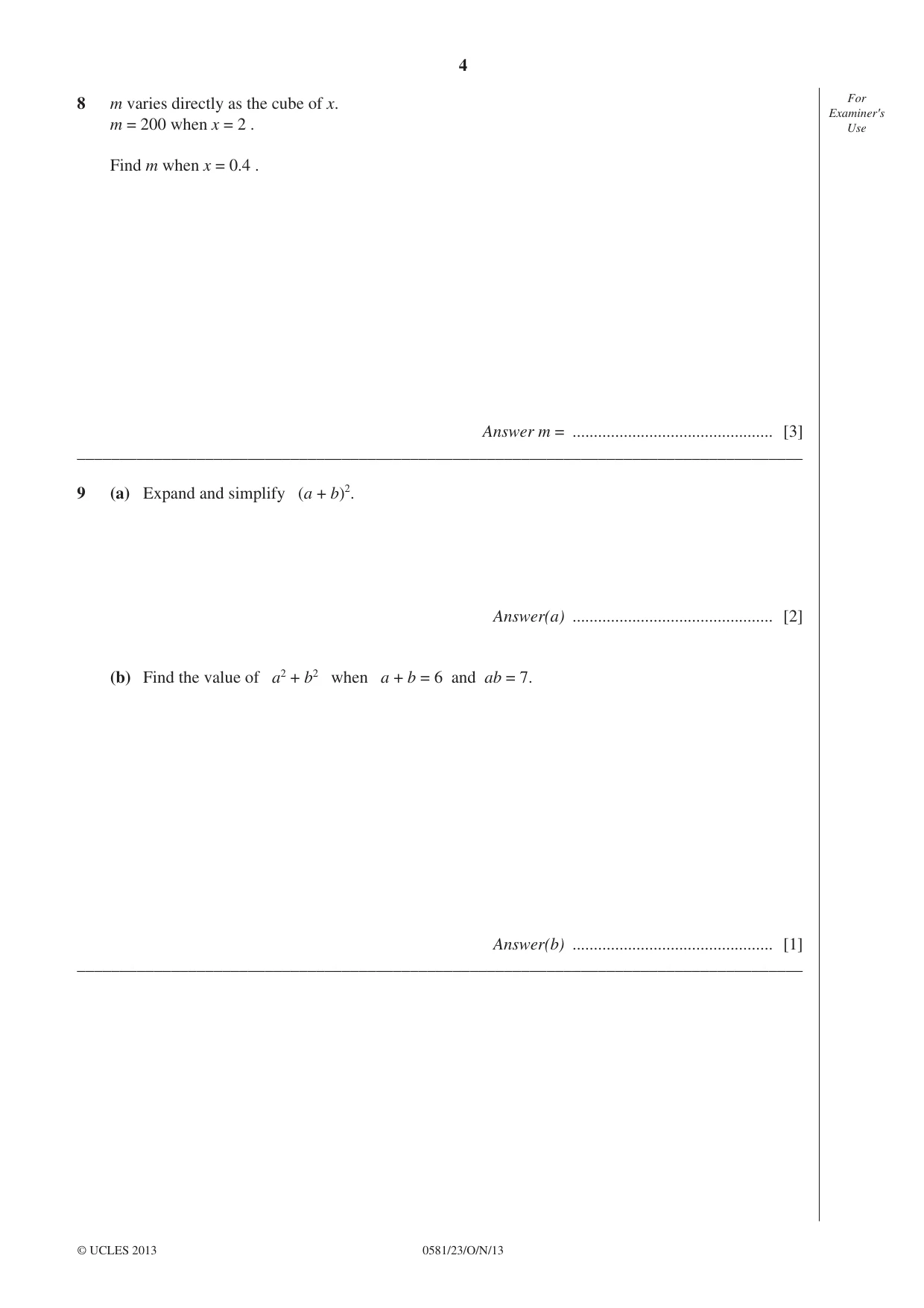 Cambridge IGCSE Mathematics (with coursework) 0581 2013 Oct/Nov Paper 2 · Variant 3 question paper, page 4 of 12