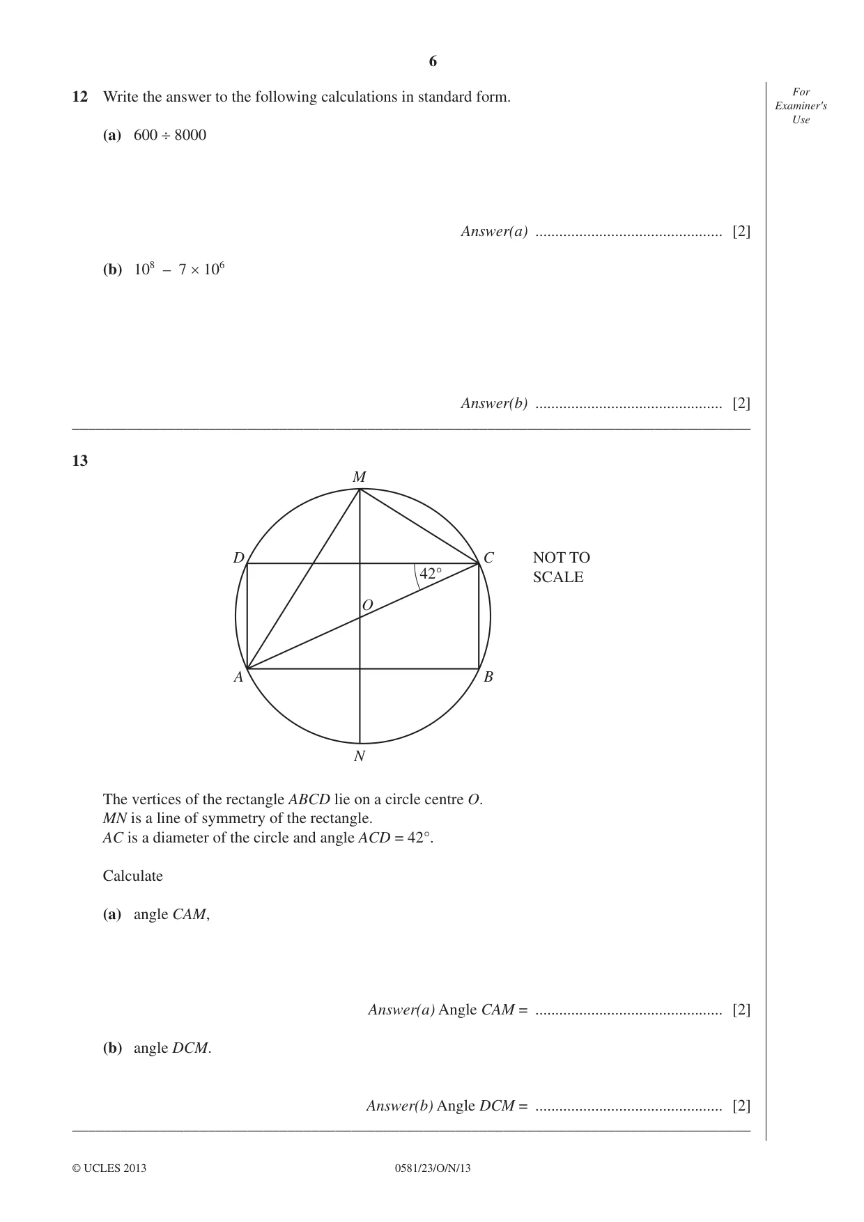 Cambridge IGCSE Mathematics (with coursework) 0581 2013 Oct/Nov Paper 2 · Variant 3 question paper, page 6 of 12