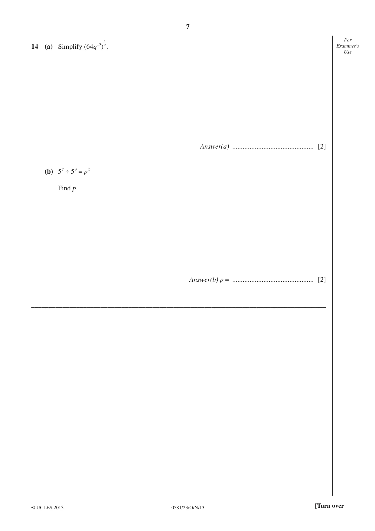 Cambridge IGCSE Mathematics (with coursework) 0581 2013 Oct/Nov Paper 2 · Variant 3 question paper, page 7 of 12