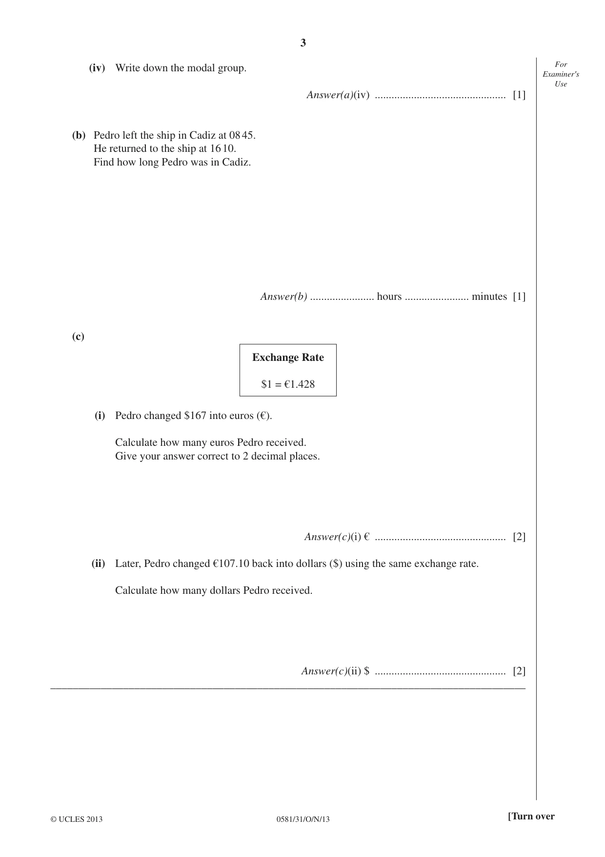 Cambridge IGCSE Mathematics (with coursework) 0581 2013 Oct/Nov Paper 3 · Variant 1 question paper, page 3 of 16