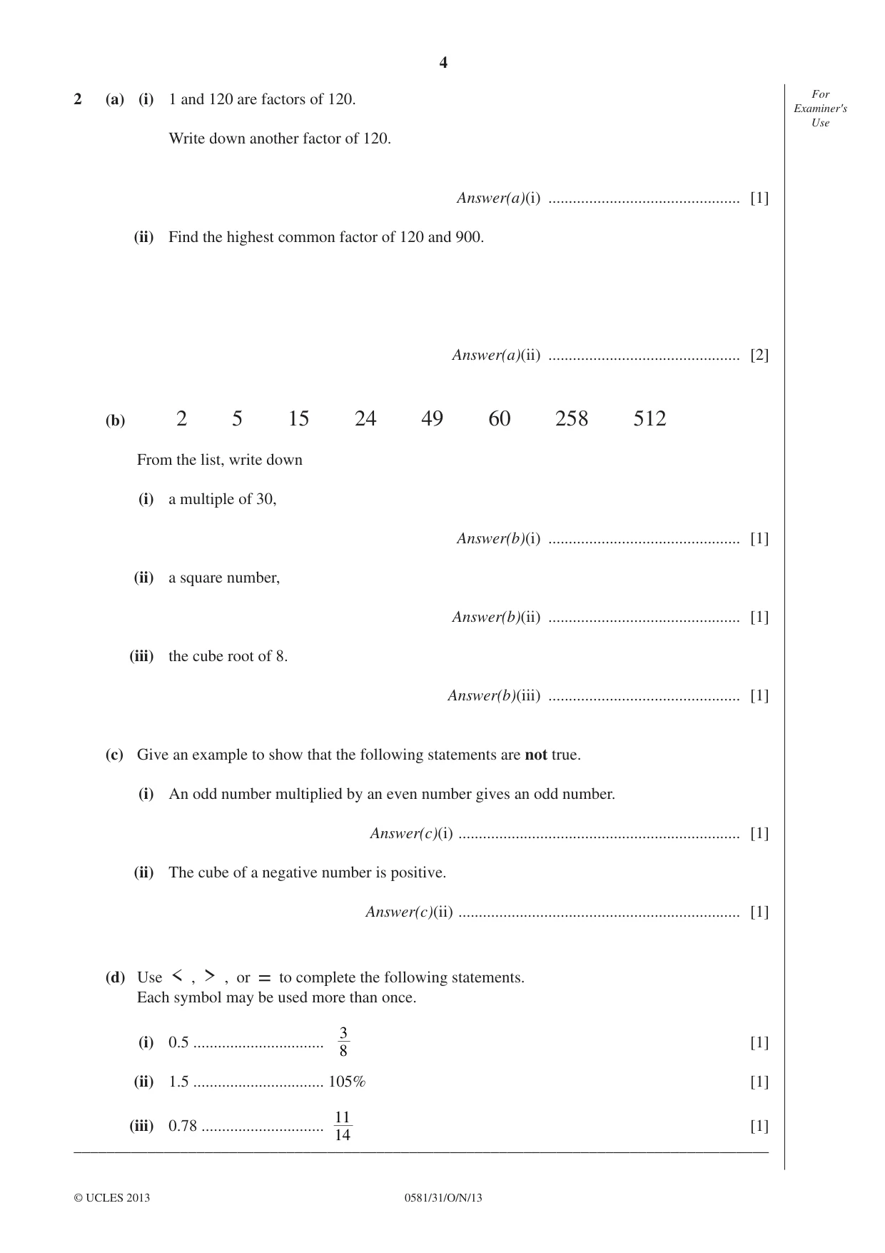 Cambridge IGCSE Mathematics (with coursework) 0581 2013 Oct/Nov Paper 3 · Variant 1 question paper, page 4 of 16