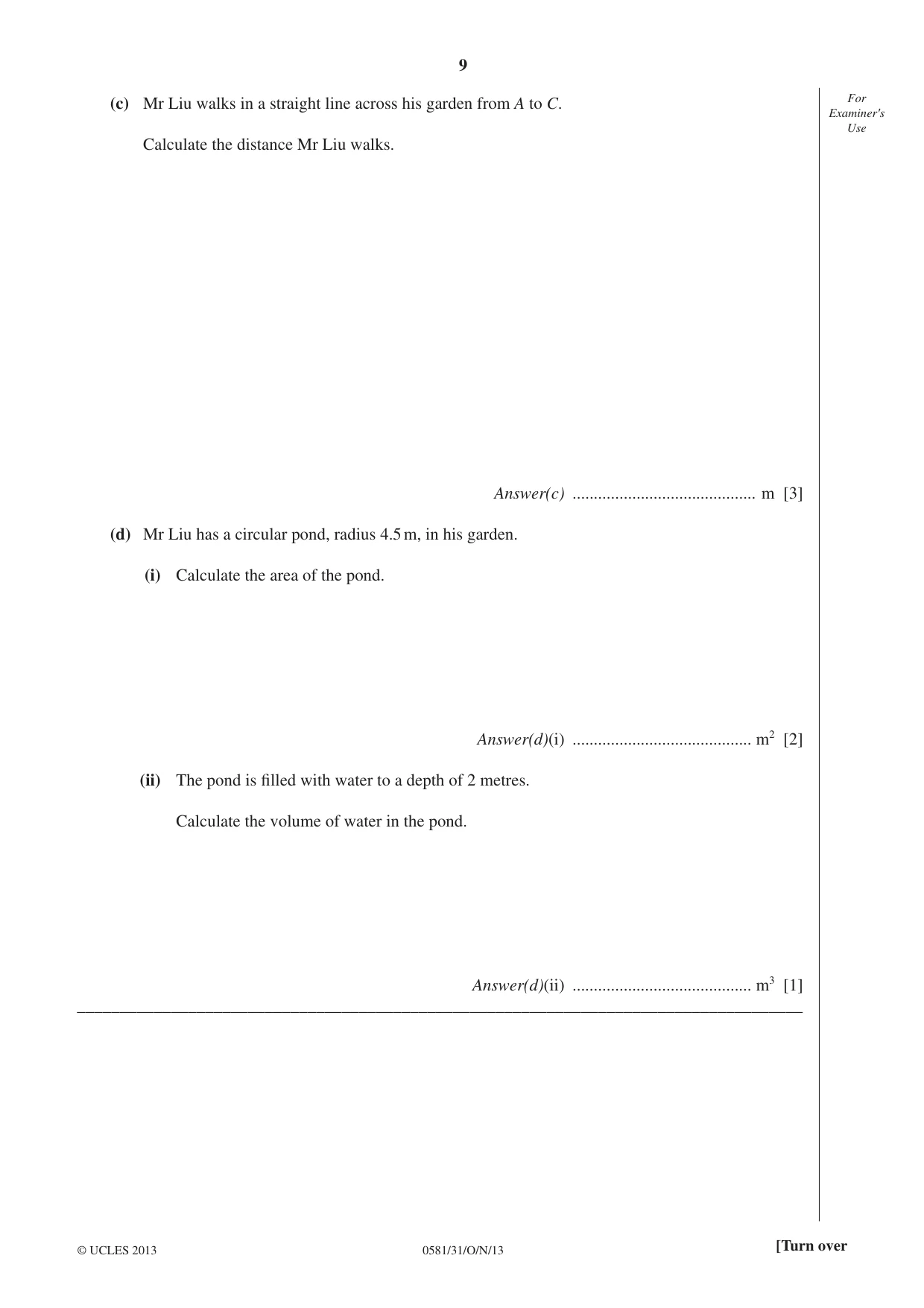 Cambridge IGCSE Mathematics (with coursework) 0581 2013 Oct/Nov Paper 3 · Variant 1 question paper, page 9 of 16