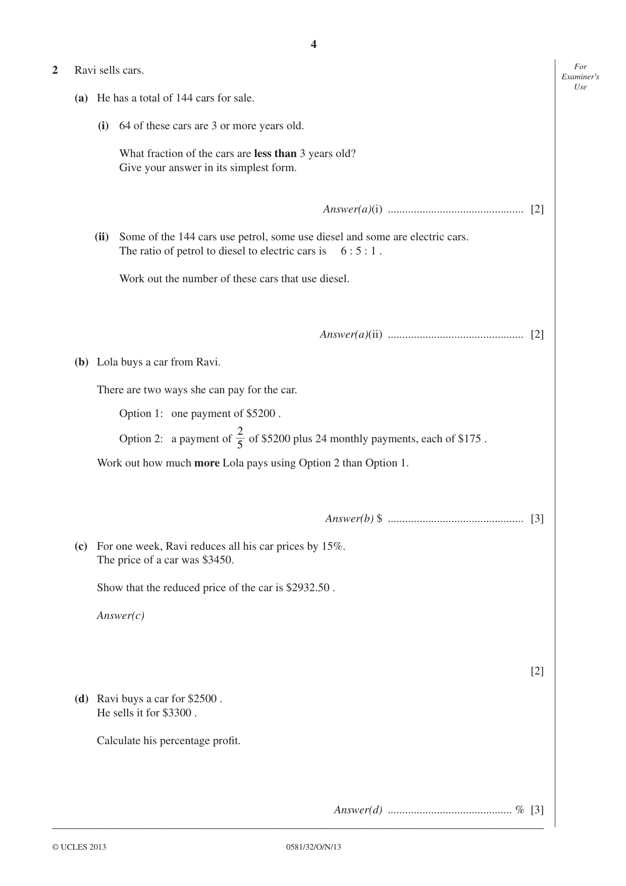Cambridge IGCSE Mathematics (with coursework) 0581 2013 Oct/Nov Paper 3 · Variant 2 question paper, page 4 of 16