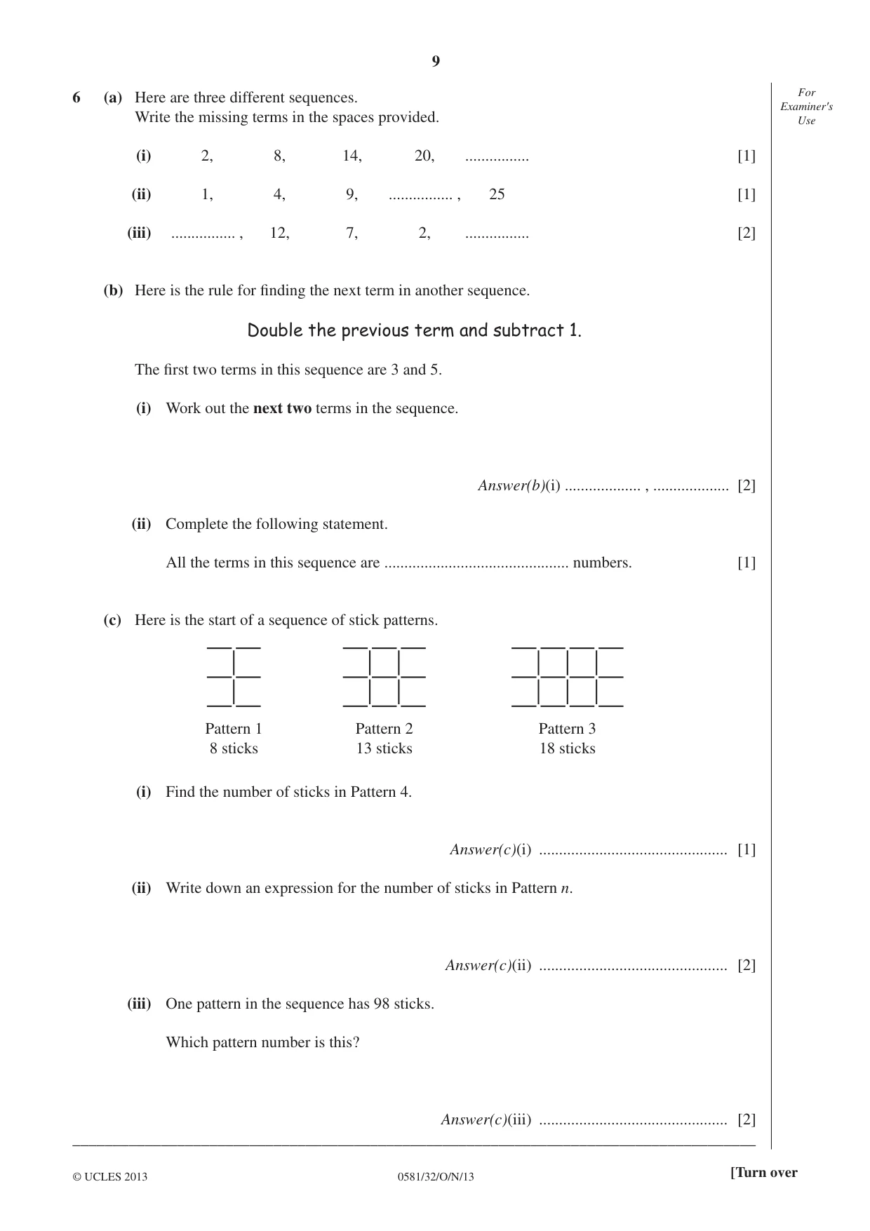 Cambridge IGCSE Mathematics (with coursework) 0581 2013 Oct/Nov Paper 3 · Variant 2 question paper, page 9 of 16