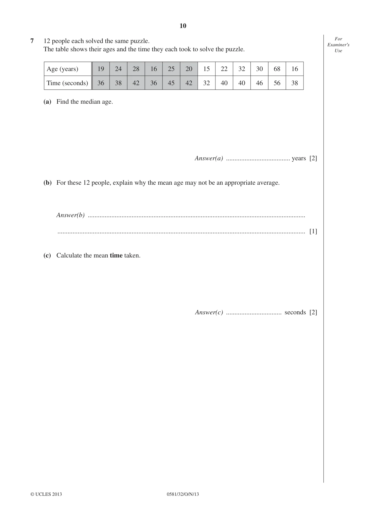 Cambridge IGCSE Mathematics (with coursework) 0581 2013 Oct/Nov Paper 3 · Variant 2 question paper, page 10 of 16