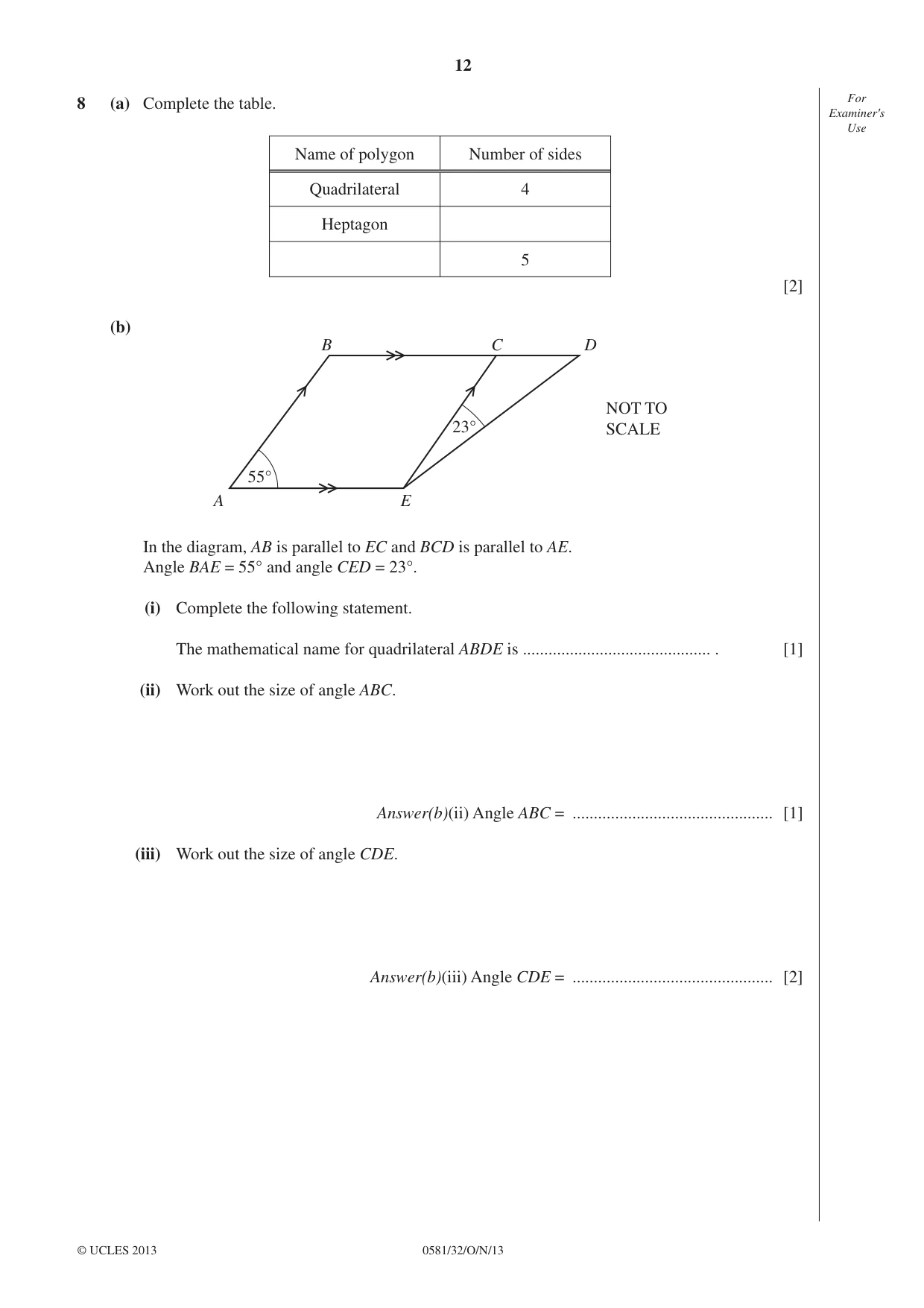 Cambridge IGCSE Mathematics (with coursework) 0581 2013 Oct/Nov Paper 3 · Variant 2 question paper, page 12 of 16