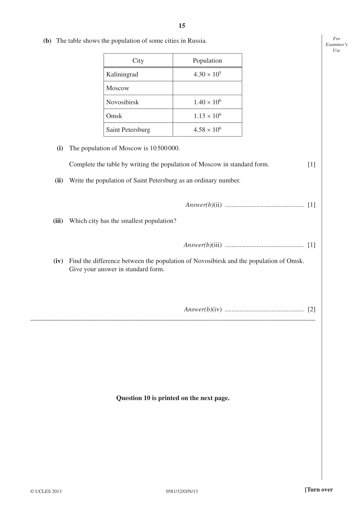 Cambridge IGCSE Mathematics (with coursework) 0581 2013 Oct/Nov Paper 3 · Variant 2 question paper, page 15 of 16