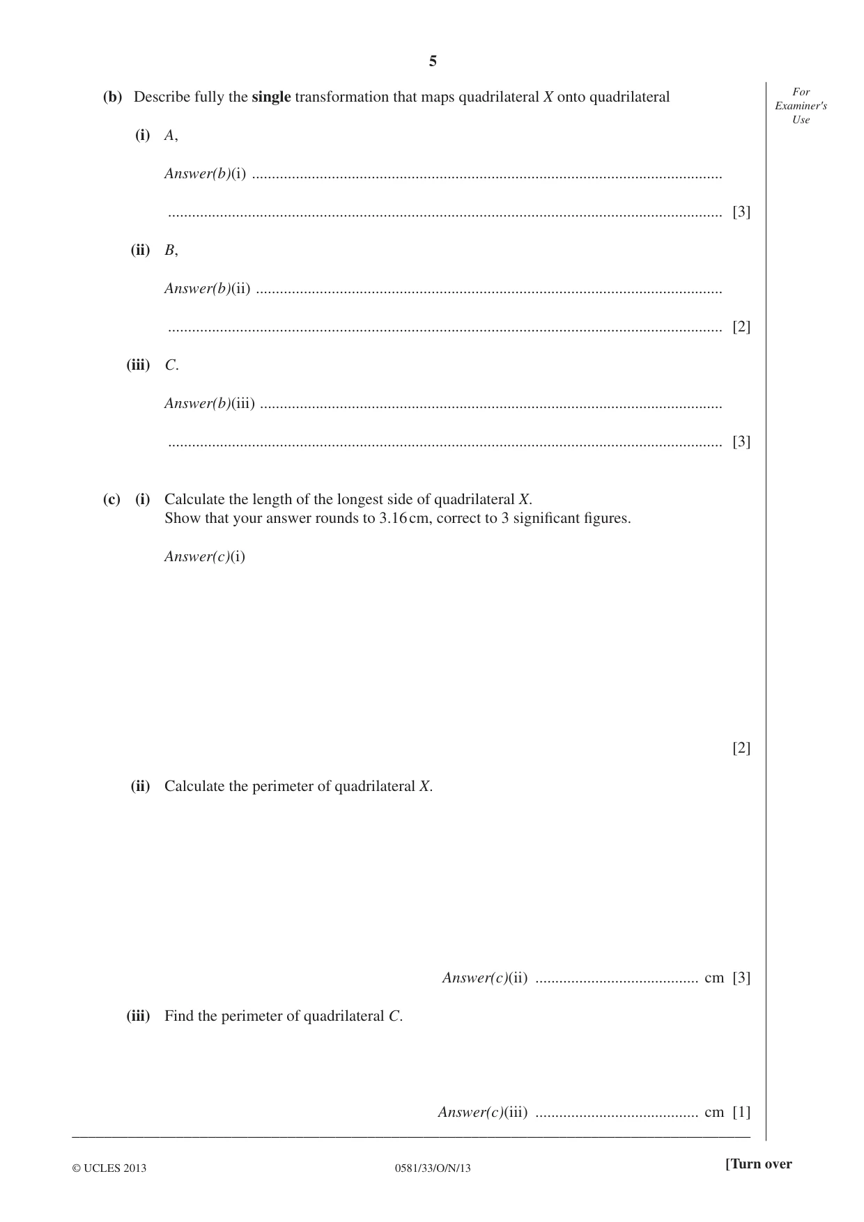 Cambridge IGCSE Mathematics (with coursework) 0581 2013 Oct/Nov Paper 3 · Variant 3 question paper, page 5 of 16