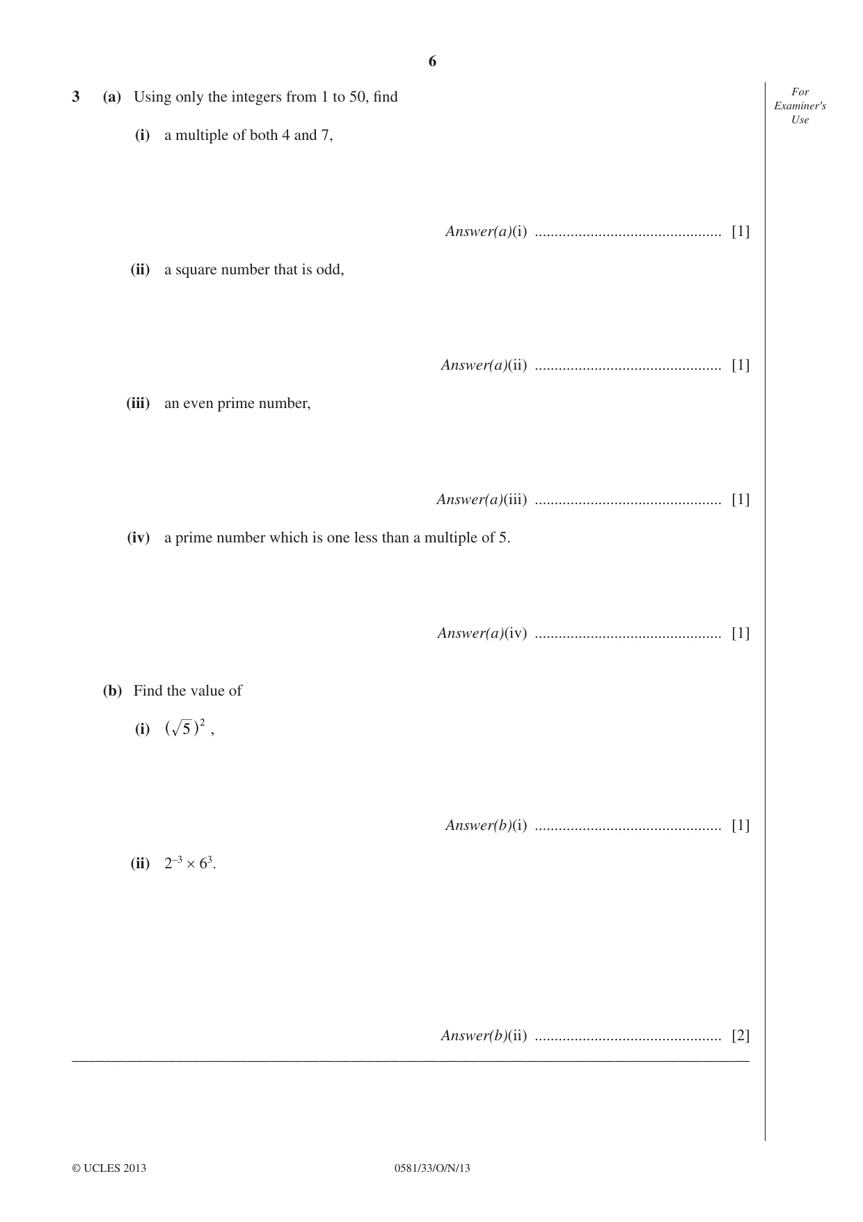 Cambridge IGCSE Mathematics (with coursework) 0581 2013 Oct/Nov Paper 3 · Variant 3 question paper, page 6 of 16