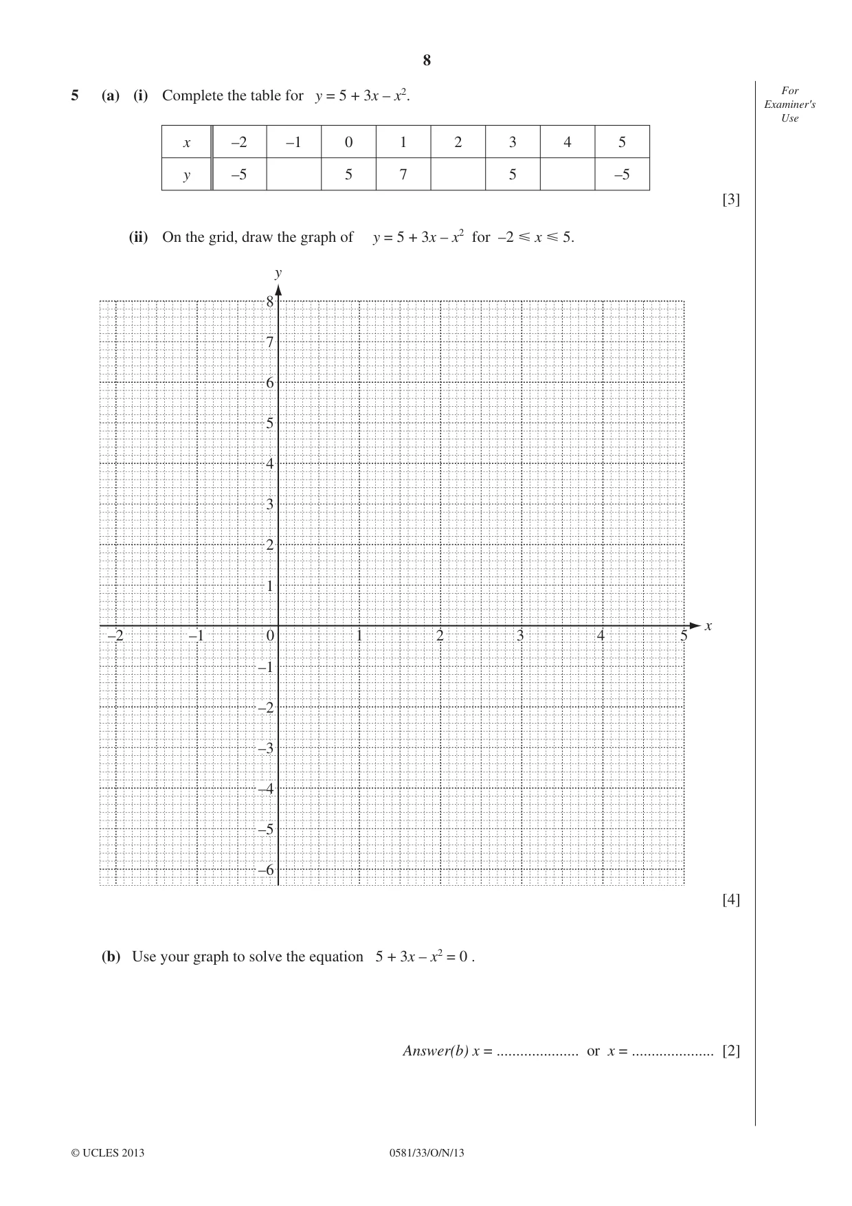 Cambridge IGCSE Mathematics (with coursework) 0581 2013 Oct/Nov Paper 3 · Variant 3 question paper, page 8 of 16
