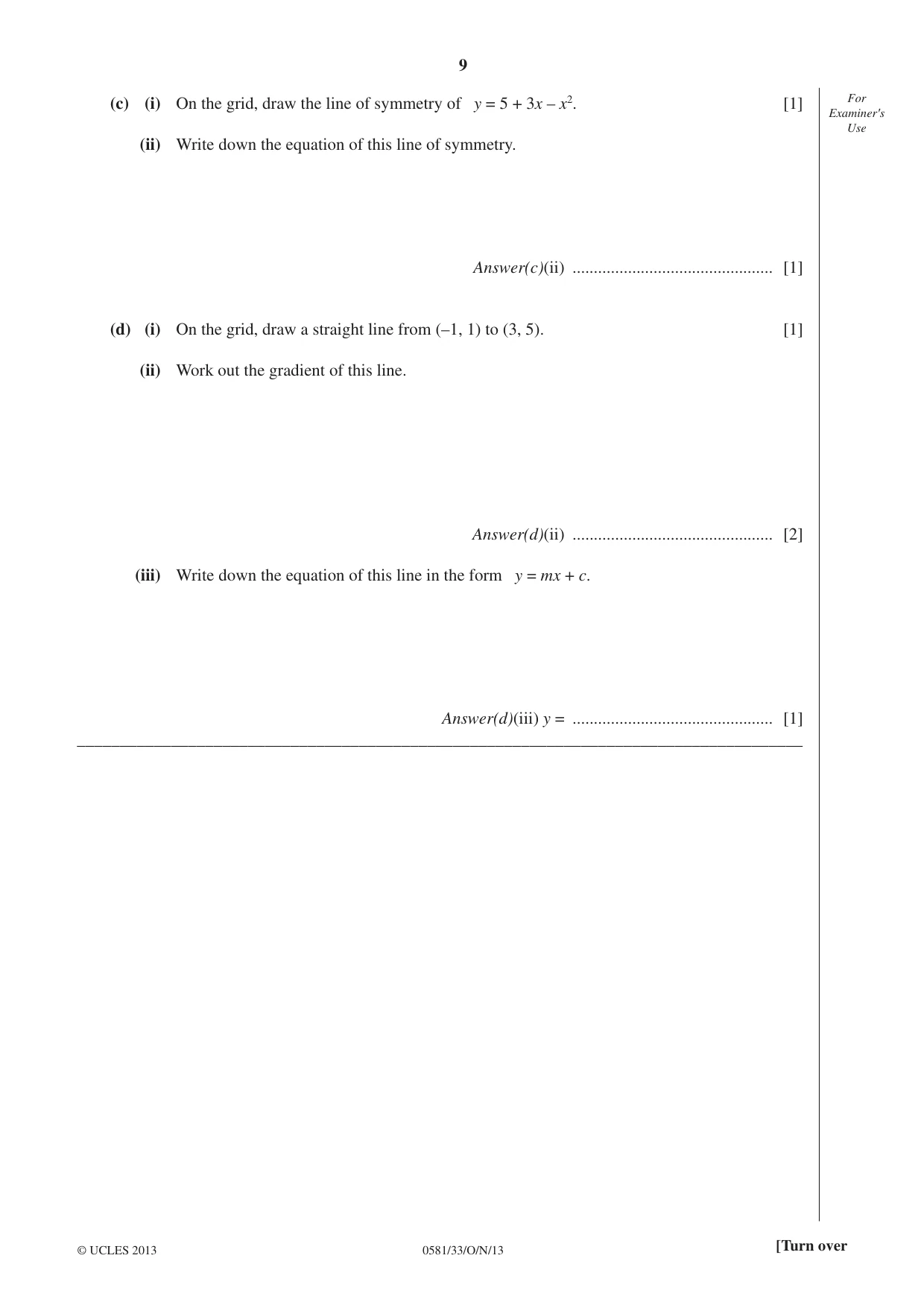 Cambridge IGCSE Mathematics (with coursework) 0581 2013 Oct/Nov Paper 3 · Variant 3 question paper, page 9 of 16