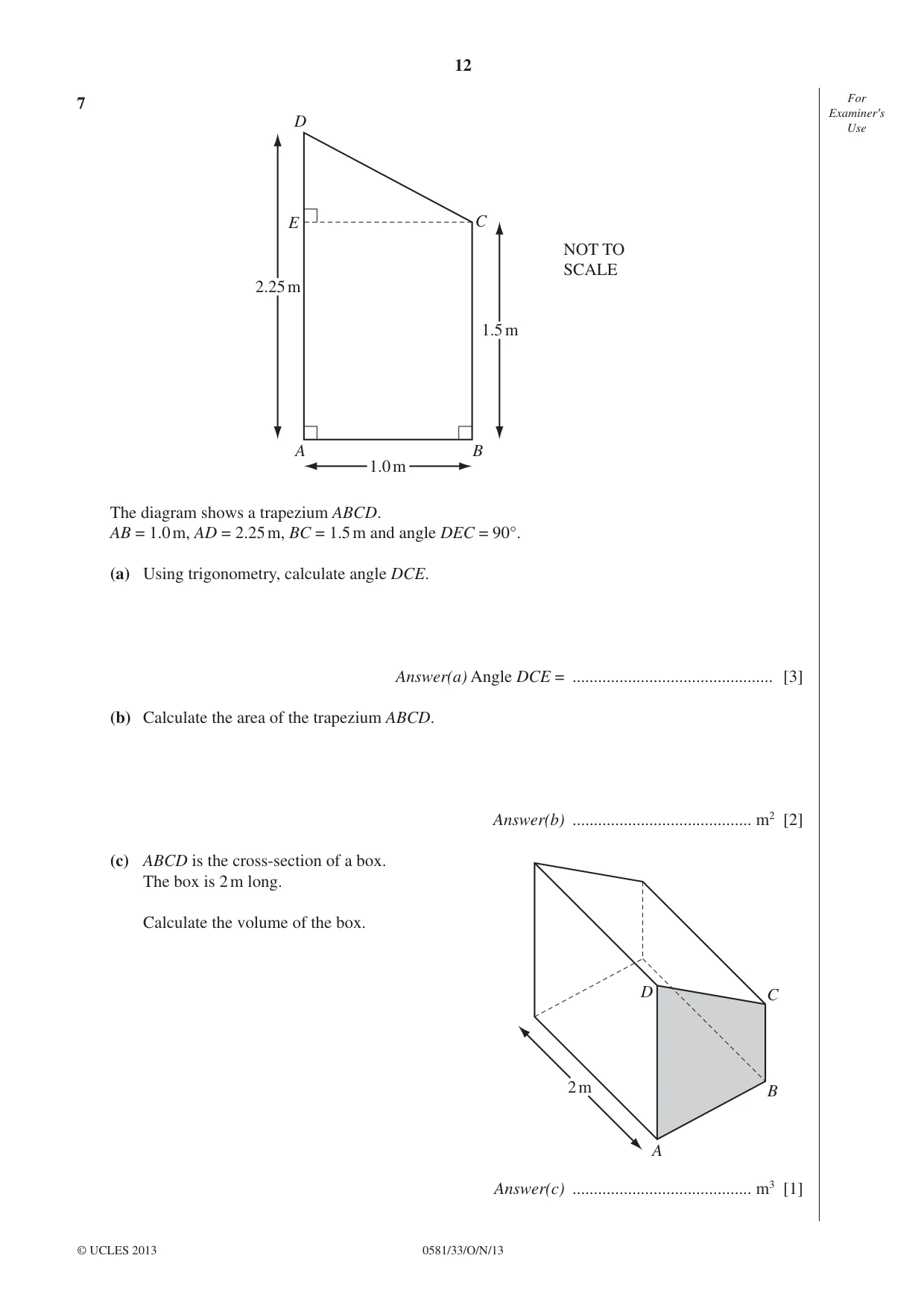 Cambridge IGCSE Mathematics (with coursework) 0581 2013 Oct/Nov Paper 3 · Variant 3 question paper, page 12 of 16