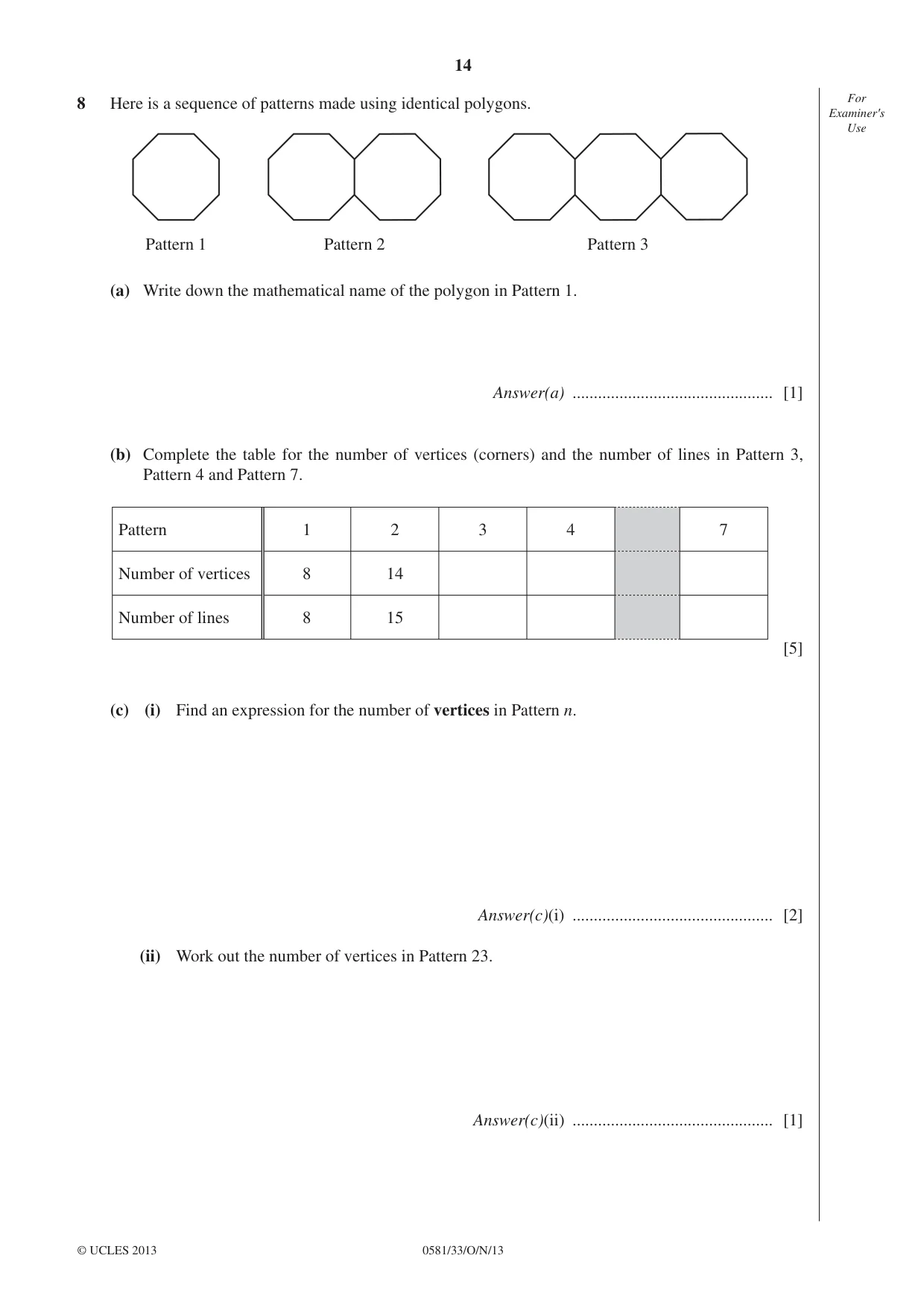 Cambridge IGCSE Mathematics (with coursework) 0581 2013 Oct/Nov Paper 3 · Variant 3 question paper, page 14 of 16
