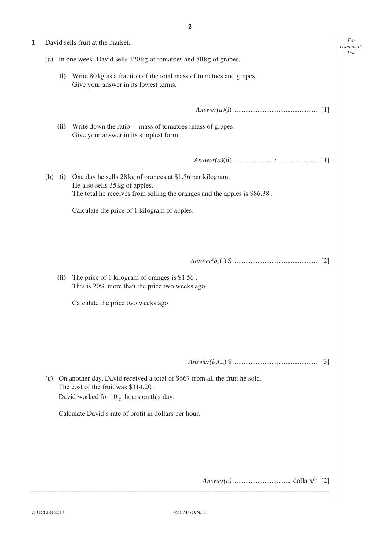 Cambridge IGCSE Mathematics (with coursework) 0581 2013 Oct/Nov Paper 4 · Variant 1 question paper, page 2 of 20
