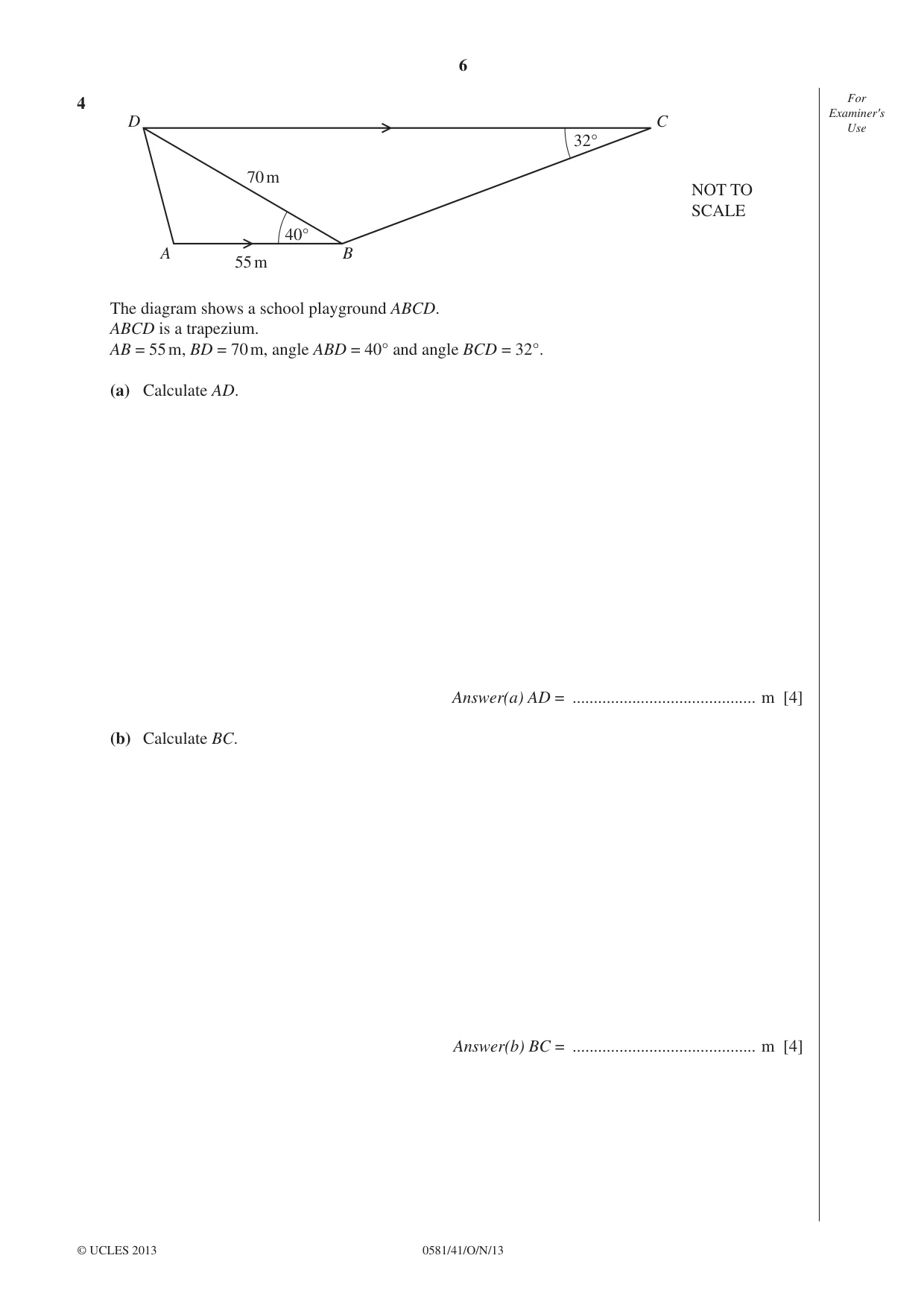 Cambridge IGCSE Mathematics (with coursework) 0581 2013 Oct/Nov Paper 4 · Variant 1 question paper, page 6 of 20