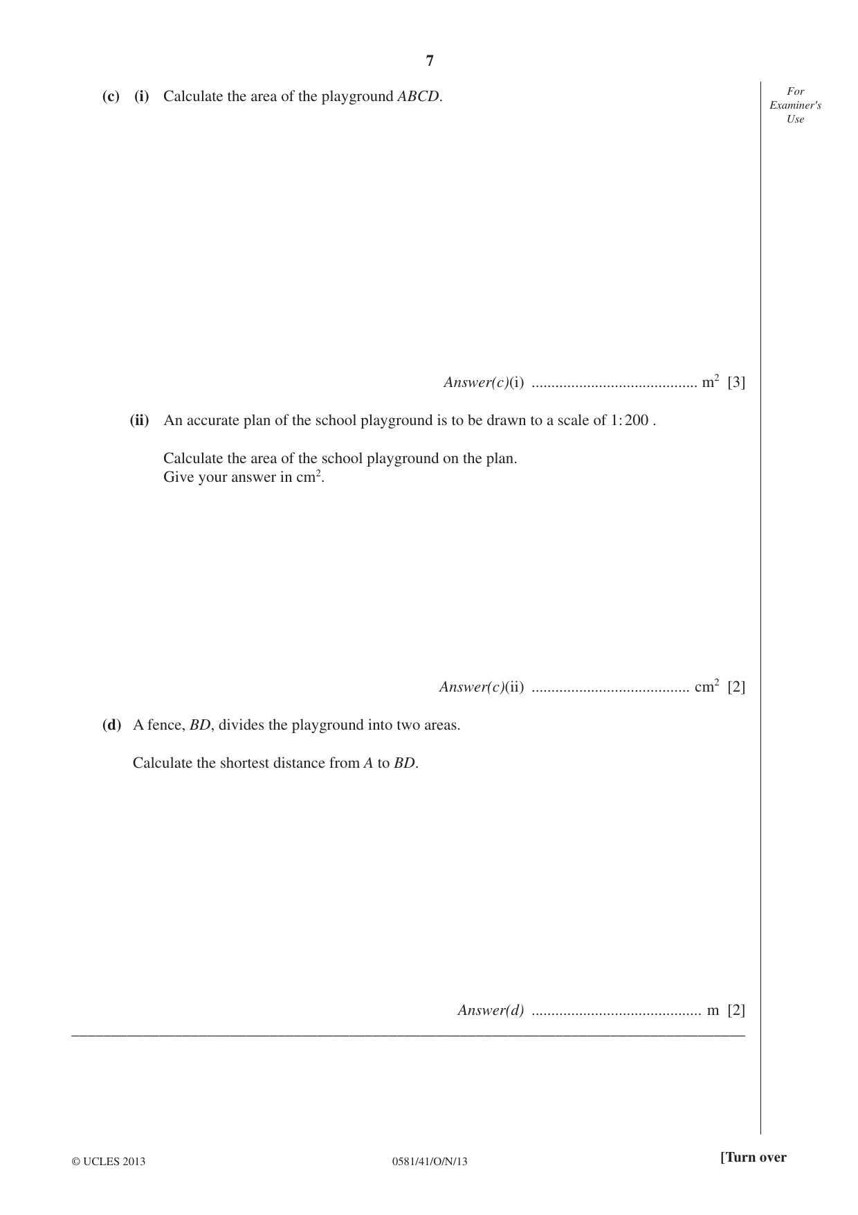 Cambridge IGCSE Mathematics (with coursework) 0581 2013 Oct/Nov Paper 4 · Variant 1 question paper, page 7 of 20
