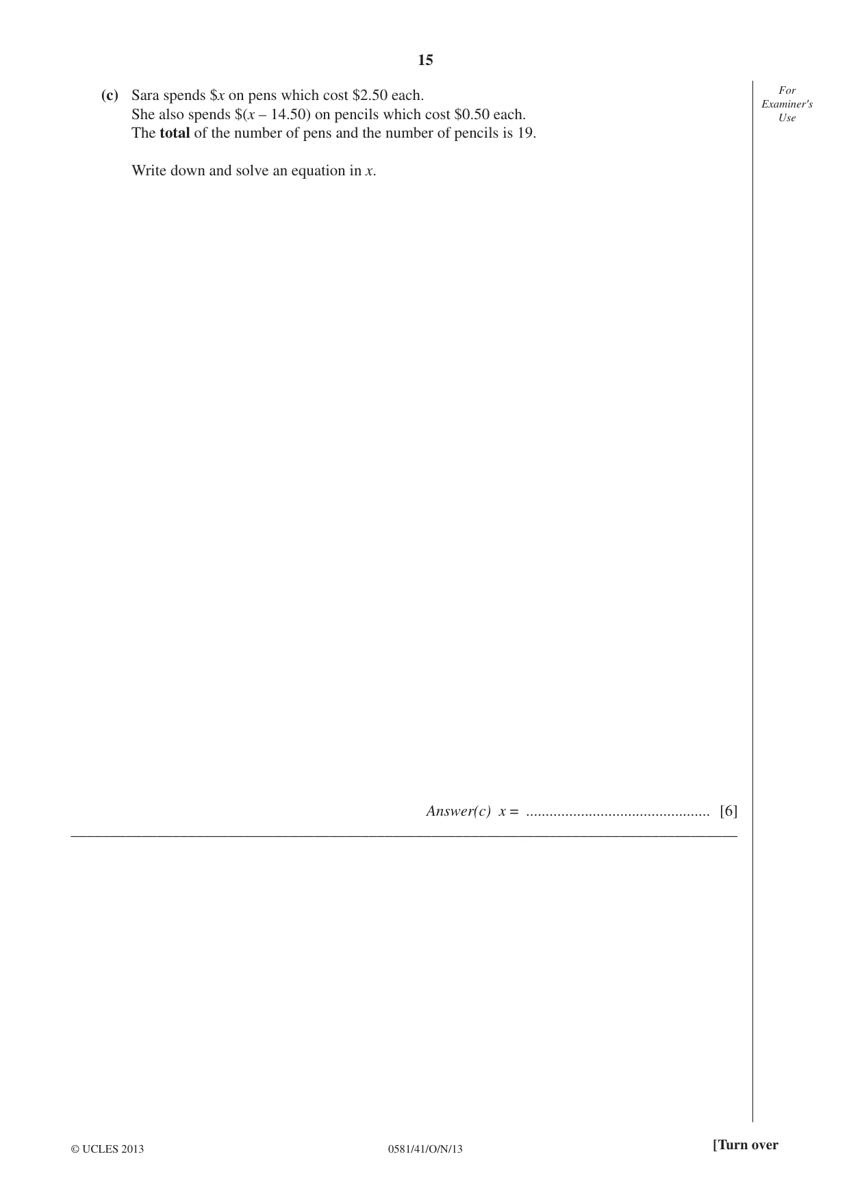 Cambridge IGCSE Mathematics (with coursework) 0581 2013 Oct/Nov Paper 4 · Variant 1 question paper, page 15 of 20