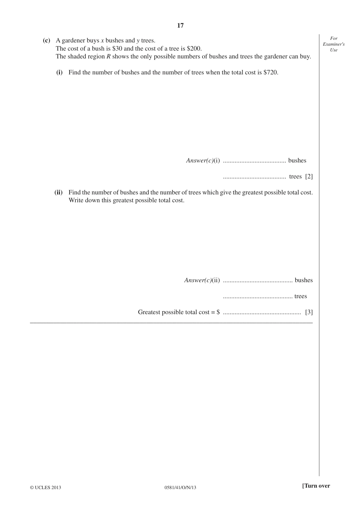 Cambridge IGCSE Mathematics (with coursework) 0581 2013 Oct/Nov Paper 4 · Variant 1 question paper, page 17 of 20