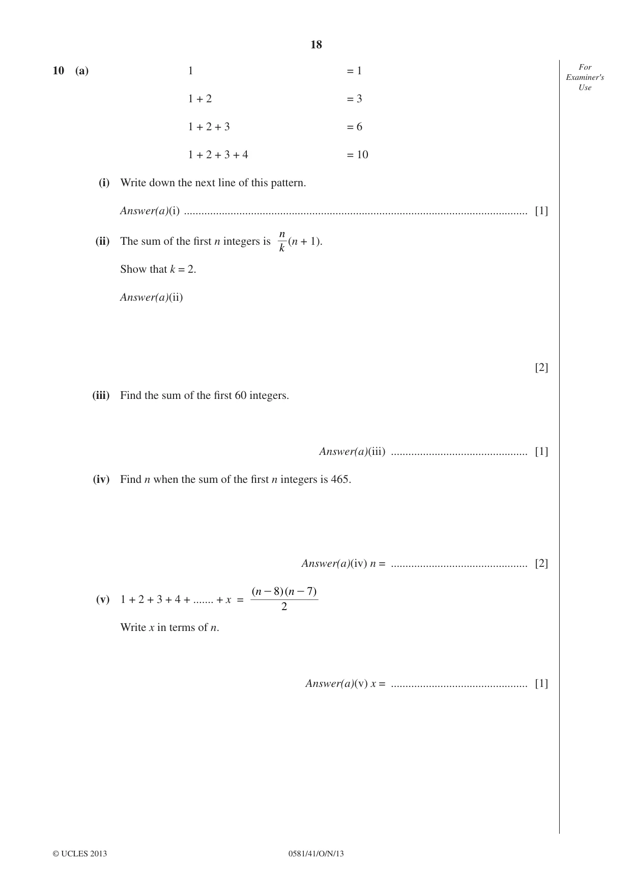 Cambridge IGCSE Mathematics (with coursework) 0581 2013 Oct/Nov Paper 4 · Variant 1 question paper, page 18 of 20