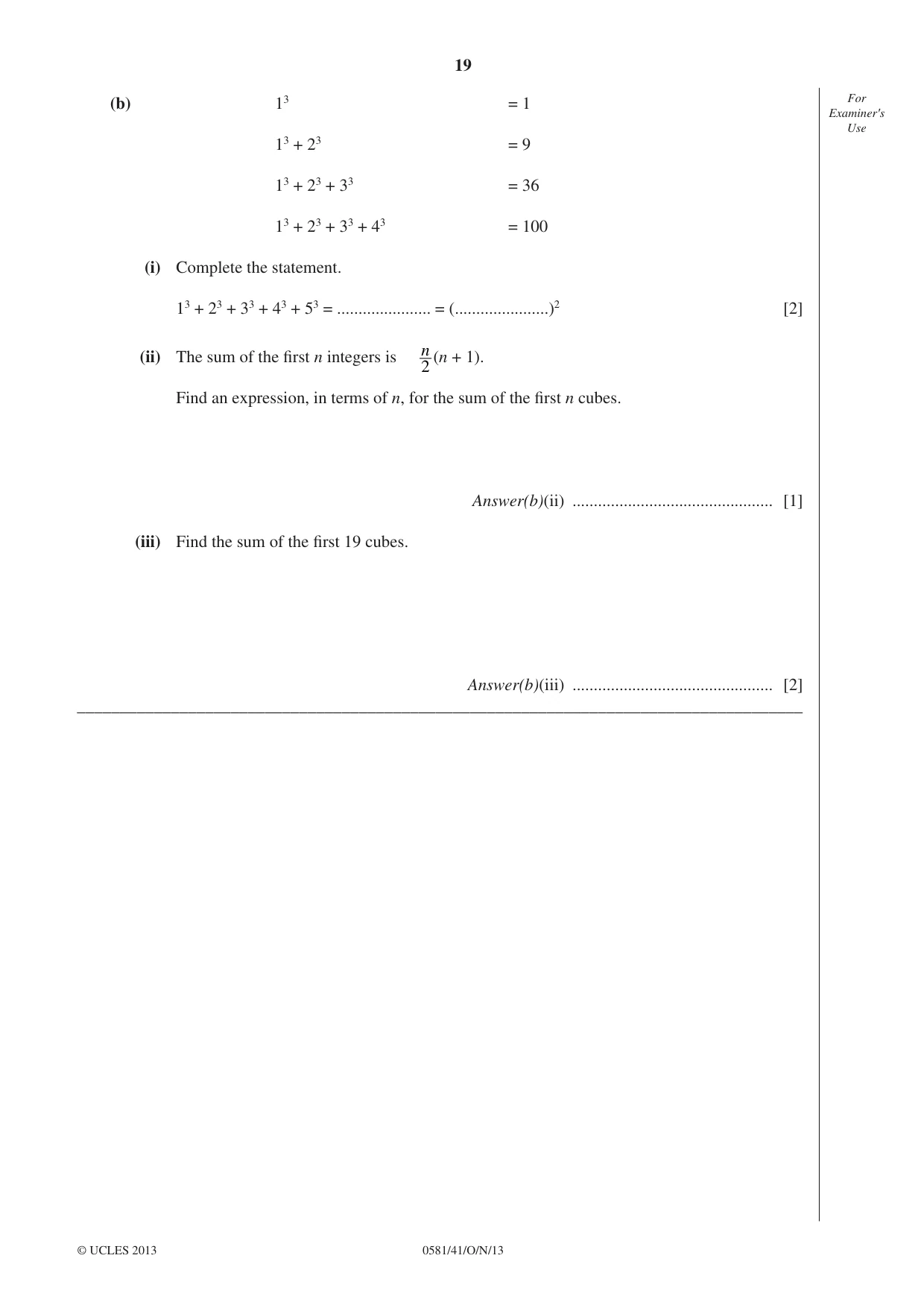 Cambridge IGCSE Mathematics (with coursework) 0581 2013 Oct/Nov Paper 4 · Variant 1 question paper, page 19 of 20