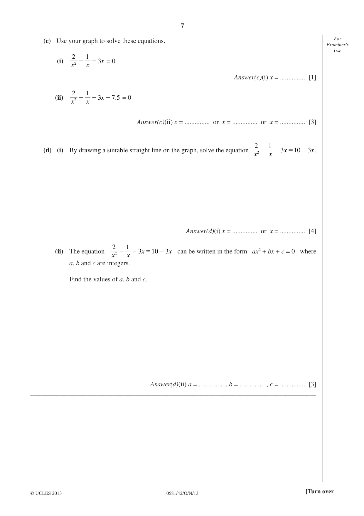 Cambridge IGCSE Mathematics (with coursework) 0581 2013 Oct/Nov Paper 4 · Variant 2 question paper, page 7 of 16