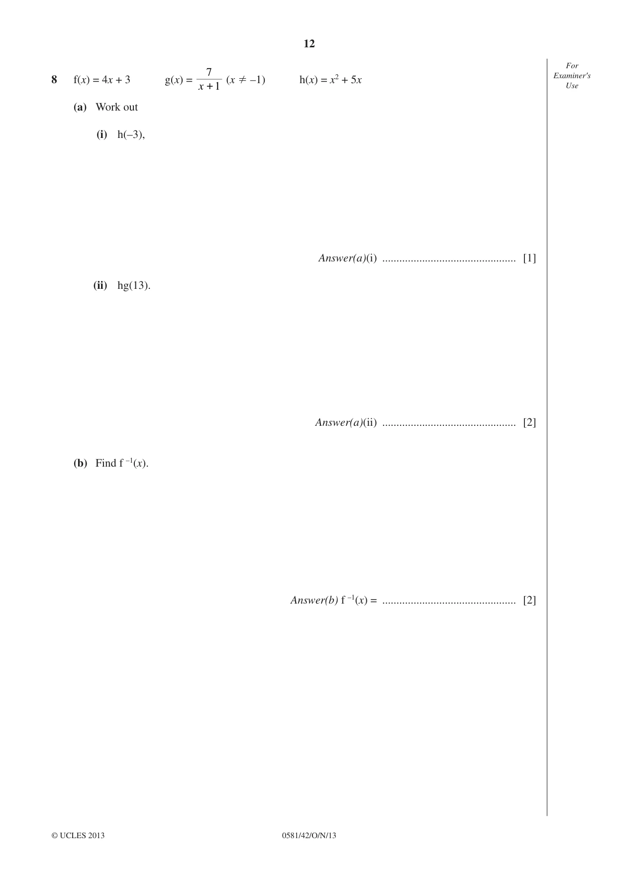 Cambridge IGCSE Mathematics (with coursework) 0581 2013 Oct/Nov Paper 4 · Variant 2 question paper, page 12 of 16