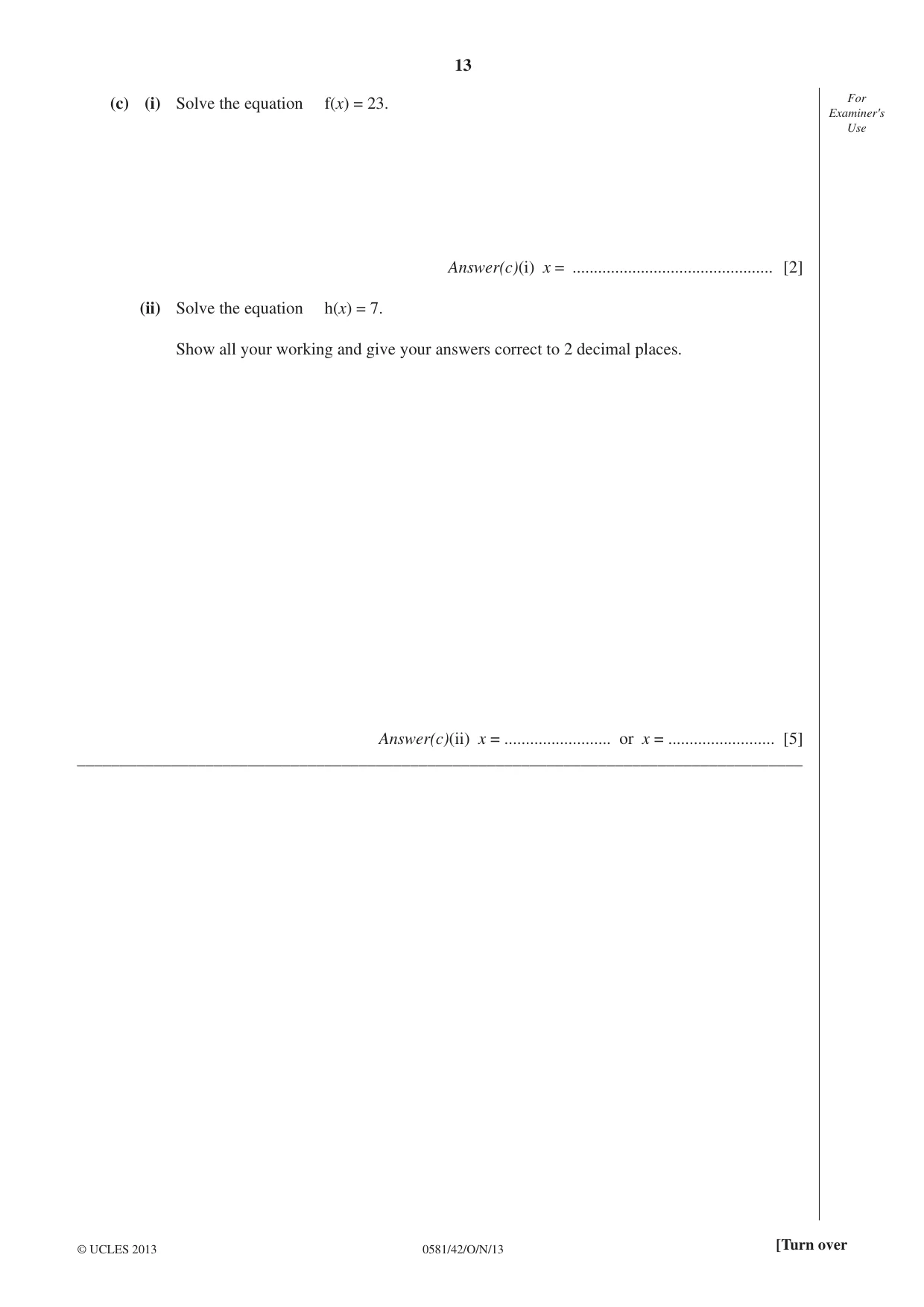 Cambridge IGCSE Mathematics (with coursework) 0581 2013 Oct/Nov Paper 4 · Variant 2 question paper, page 13 of 16