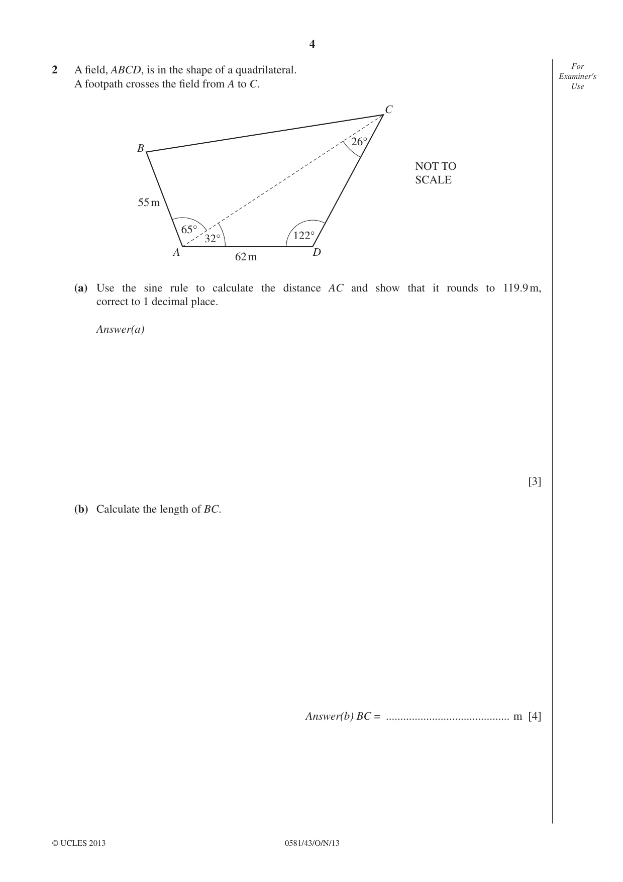 Cambridge IGCSE Mathematics (with coursework) 0581 2013 Oct/Nov Paper 4 · Variant 3 question paper, page 4 of 20