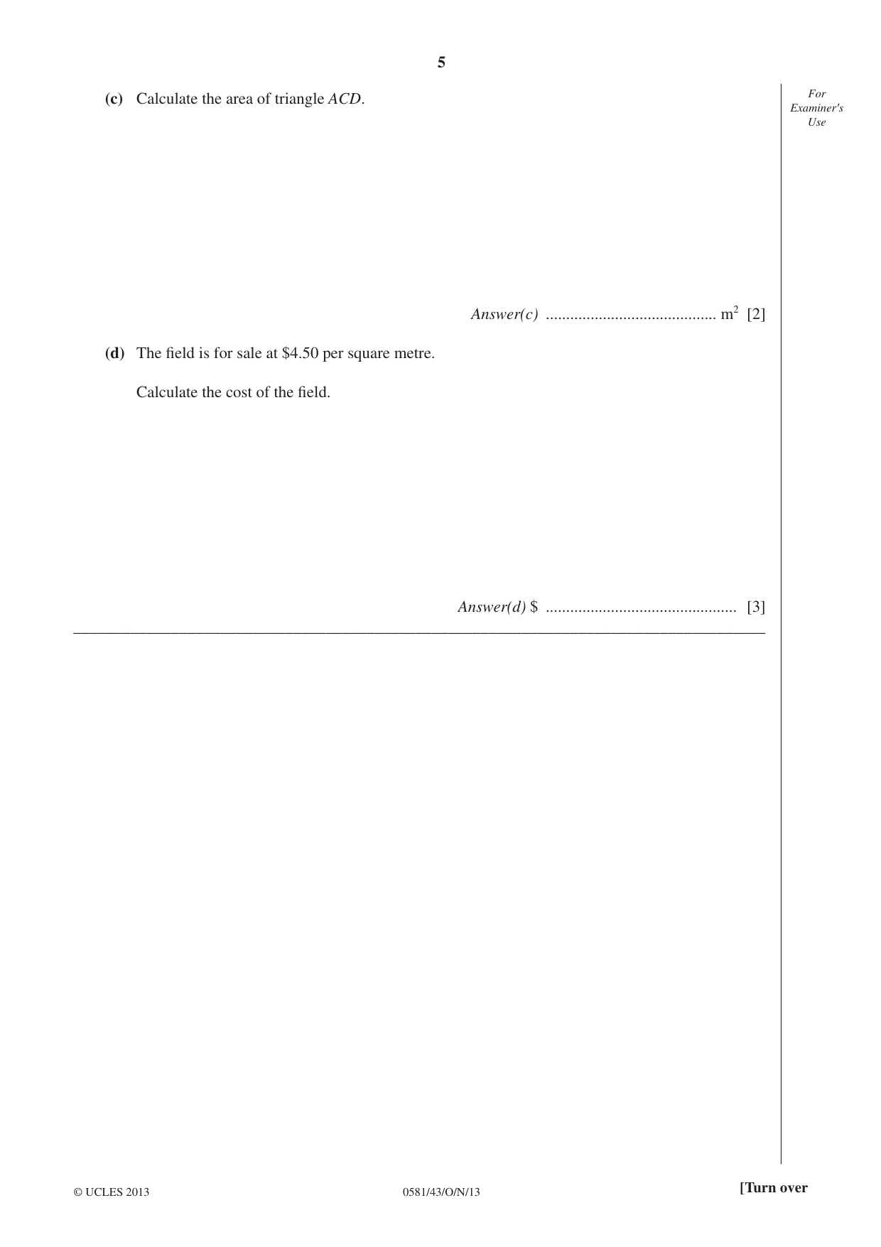 Cambridge IGCSE Mathematics (with coursework) 0581 2013 Oct/Nov Paper 4 · Variant 3 question paper, page 5 of 20