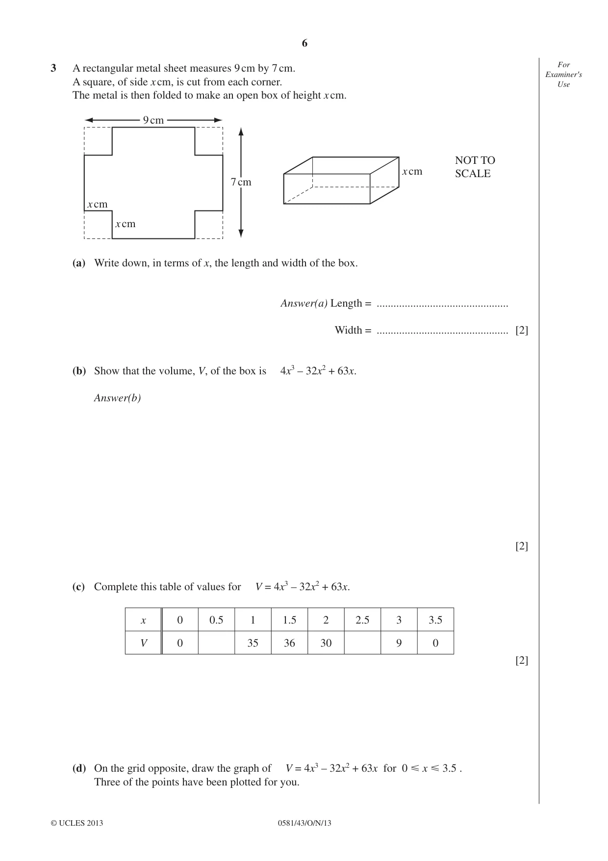 Cambridge IGCSE Mathematics (with coursework) 0581 2013 Oct/Nov Paper 4 · Variant 3 question paper, page 6 of 20