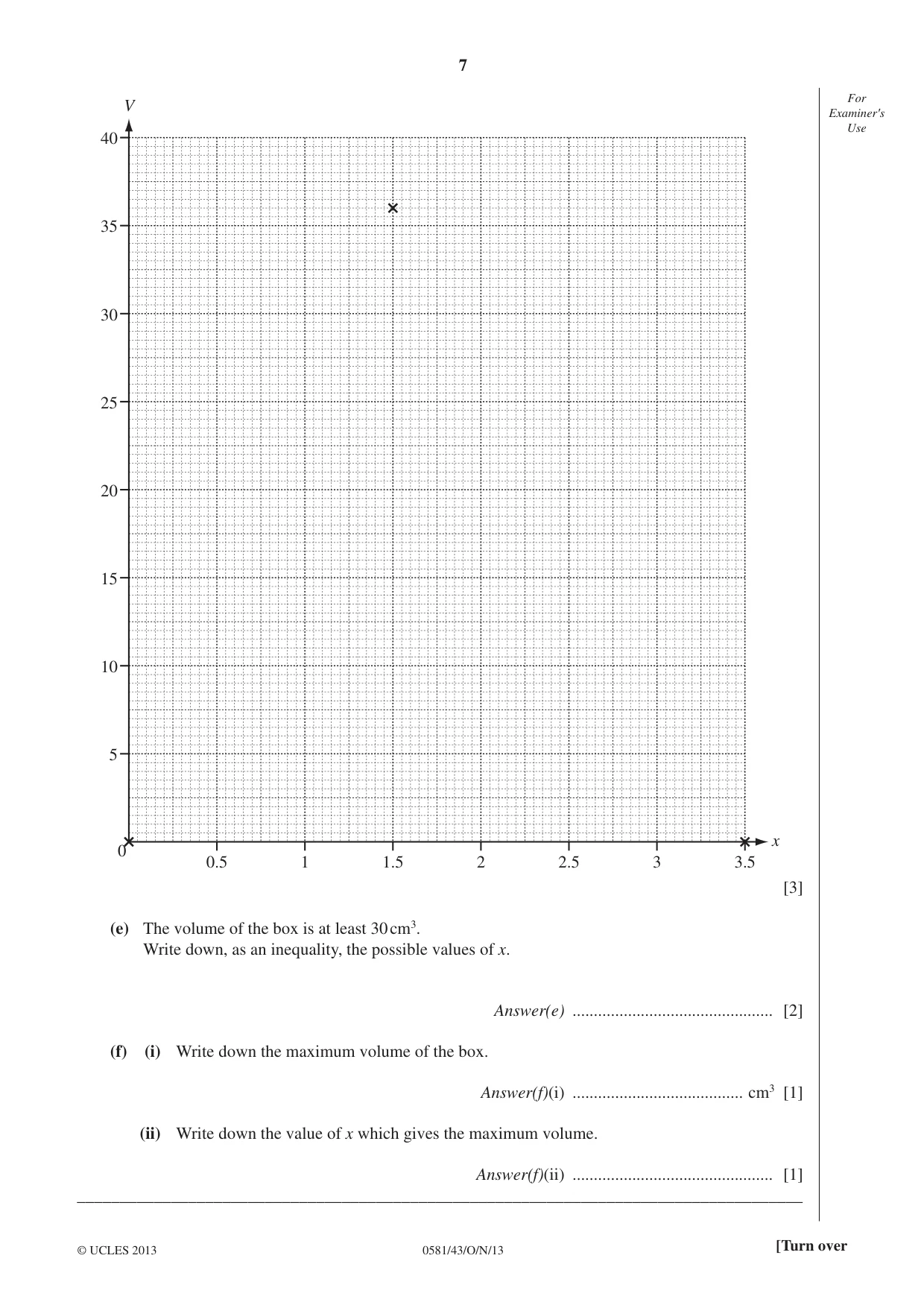 Cambridge IGCSE Mathematics (with coursework) 0581 2013 Oct/Nov Paper 4 · Variant 3 question paper, page 7 of 20